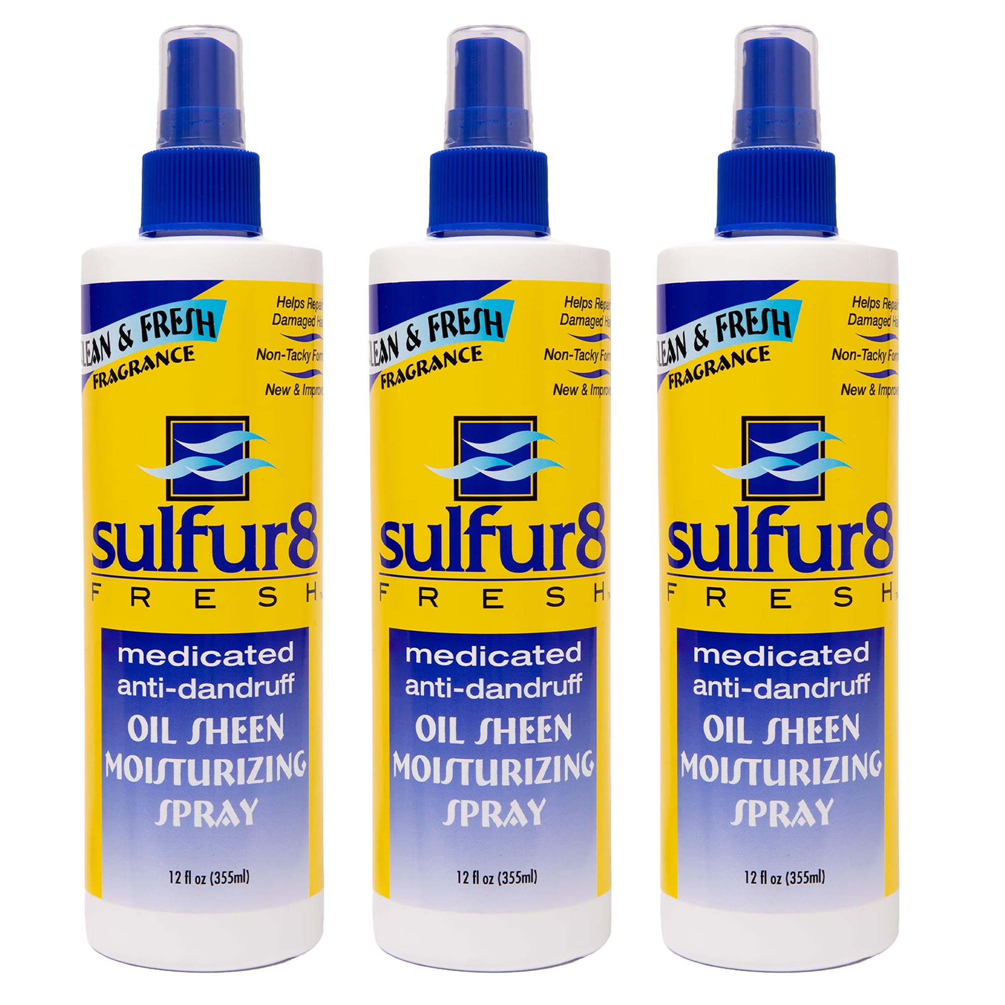 SULFUR8 Fresh Oil Sheen Medicated Anti-Dandruff Moisturizing Spray 12 oz – Helps Control Dandruff, Itchy Scalp Relief with Clean Fresh Fragrance for All Hair Types (Pack of 3)