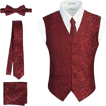 Gioberti Mens Formal 4pc Paisley Vest Necktie Bowtie and Pocket Square