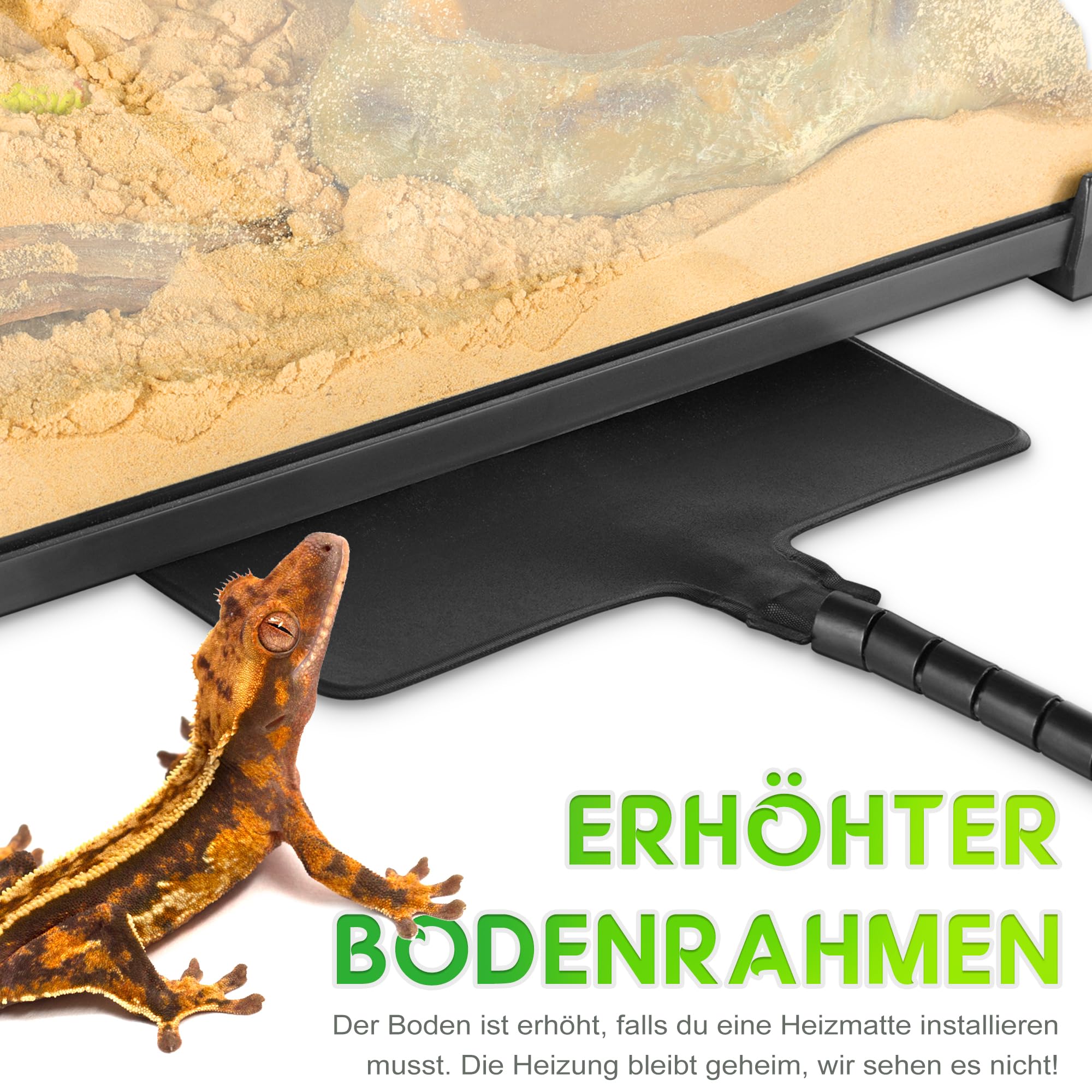 Mini-Reptilien-Glas-Terrarium, 20 x 20 x 30 cm, robuster Reptilien-Lebensraum mit hitzebeständigem Rahmen aus Aluminiumlegierung, Einzelschwingtüren, kein Stau durch Sand und Anderen