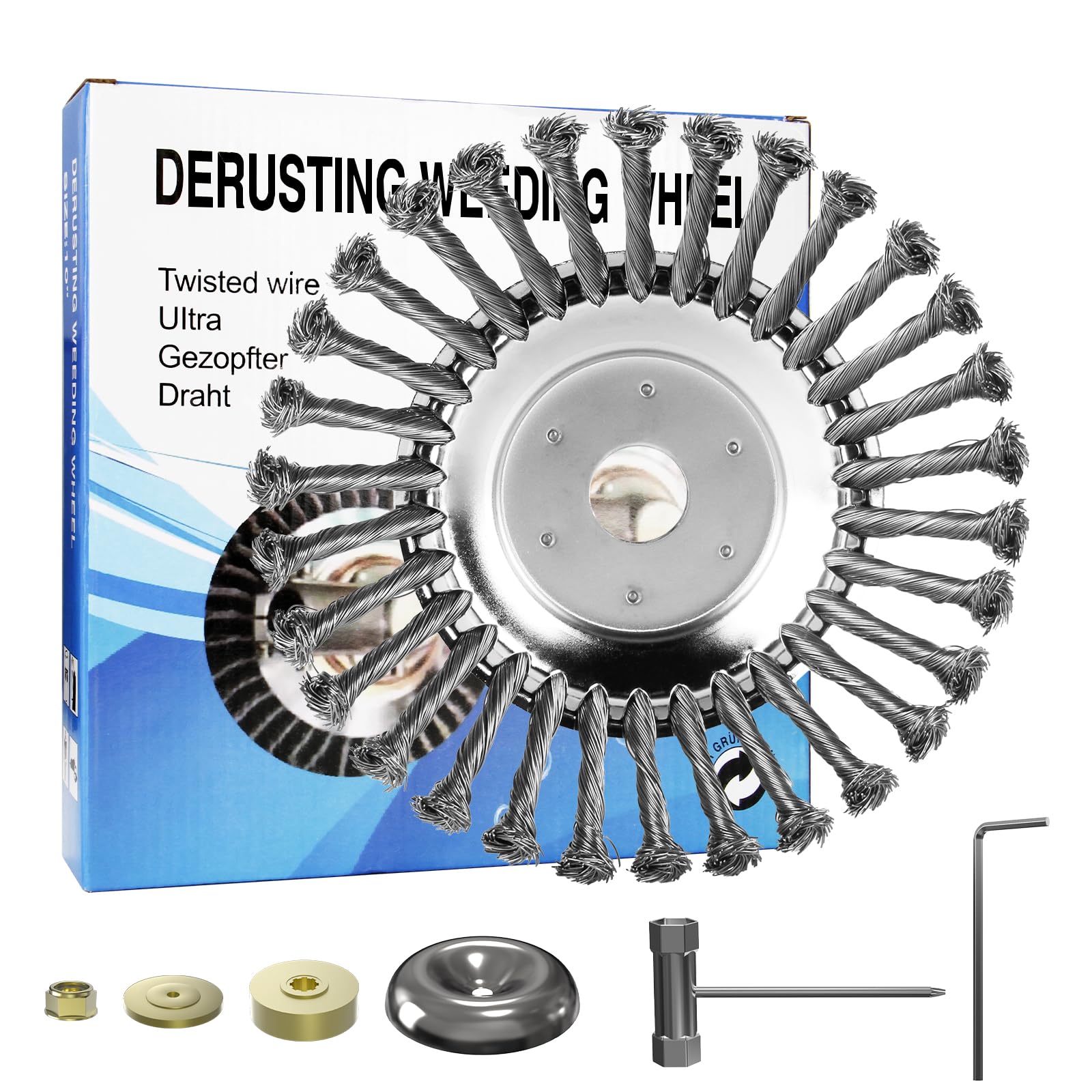 8 Inches Steel Wire Rotary Brush Cutter Trimmer Head Sets Weeds Blade Cutter with Universal Adapter Kit Replacement for String Trimmers, Gardening Lawnmower, Moss Grass Rust Removal
