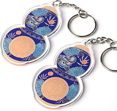 Healing Herbs and Longevity Wu Lou Amulet Feng Shui Keychains, Symbol for Good Health, Happiness and Prosperity, Feng Shui Gift, Lightweight Acrylic, Made in USA, 2 Pack