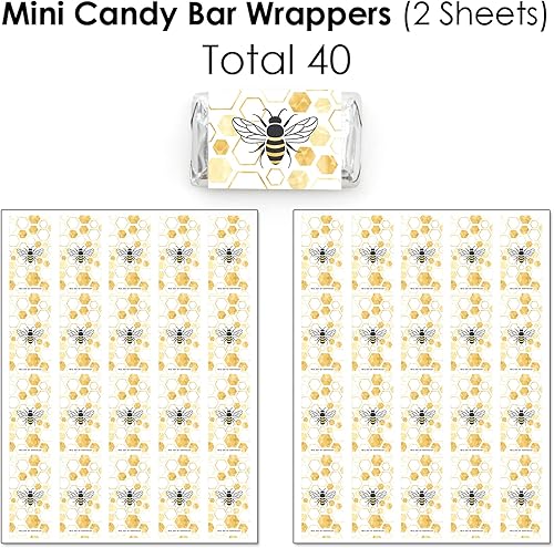 Miniatura 3 de Big Dot of Happiness Little Bumblebee - Mini envoltorios de barra de caramelo, calcomanías redondas de caramelo y calcomanías circulares - Kit de