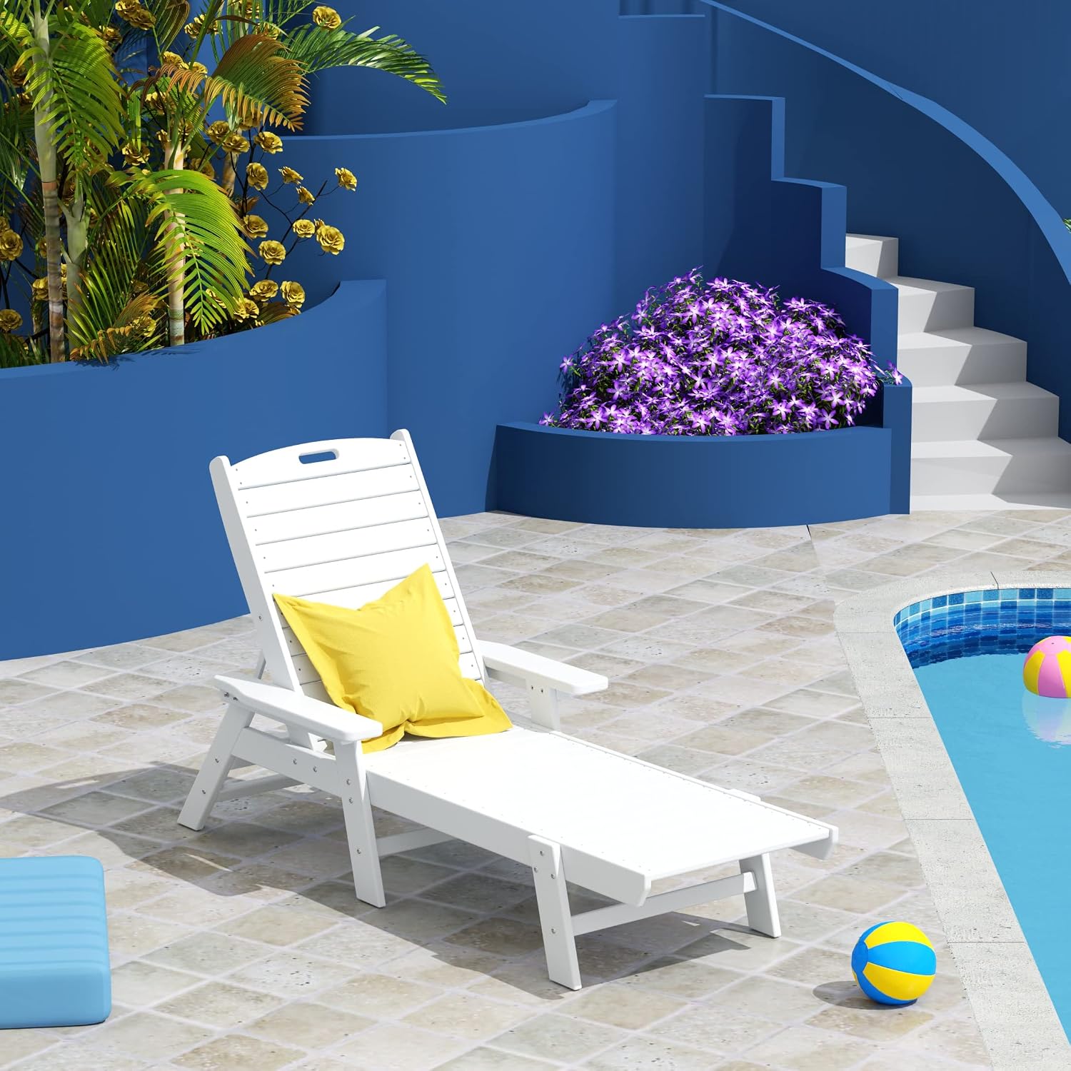 HDPE Laguna Poly Reclining Chaise Lounge, White