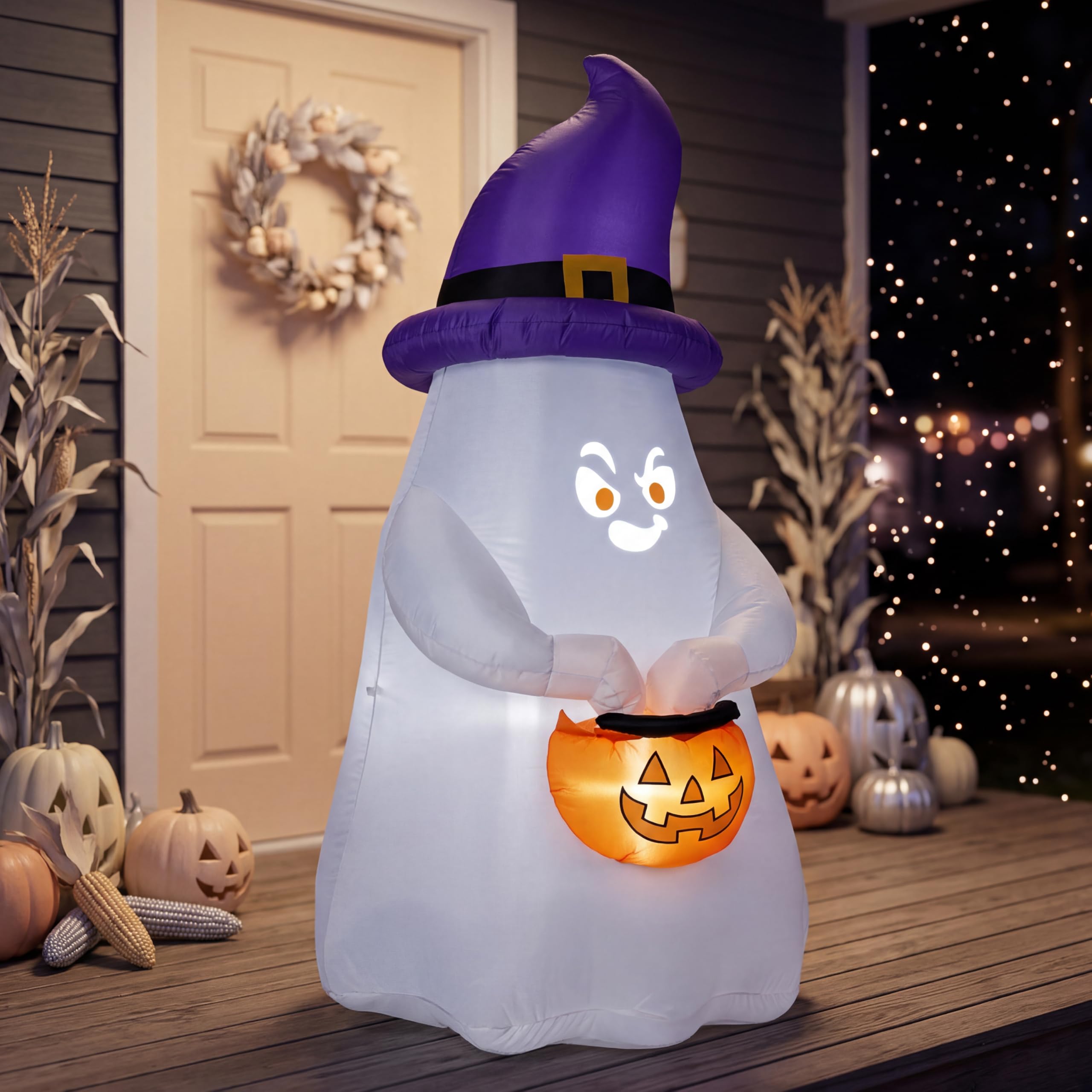 Joiedomi Decorazione gonfiabile per Halloween da 1,5 m, con proiettore e musica, con 8 espressioni facciali e carillon per feste all'aperto