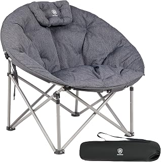 EVER ADVANCED XXL Moon Chair for Adults, 6cm Padded Garden Saucer Chair, Heavy Duty Camping Chair Foldable Folding Camping Chair with High Back, Super Wide Round Seats for heavy people, supports 120KG