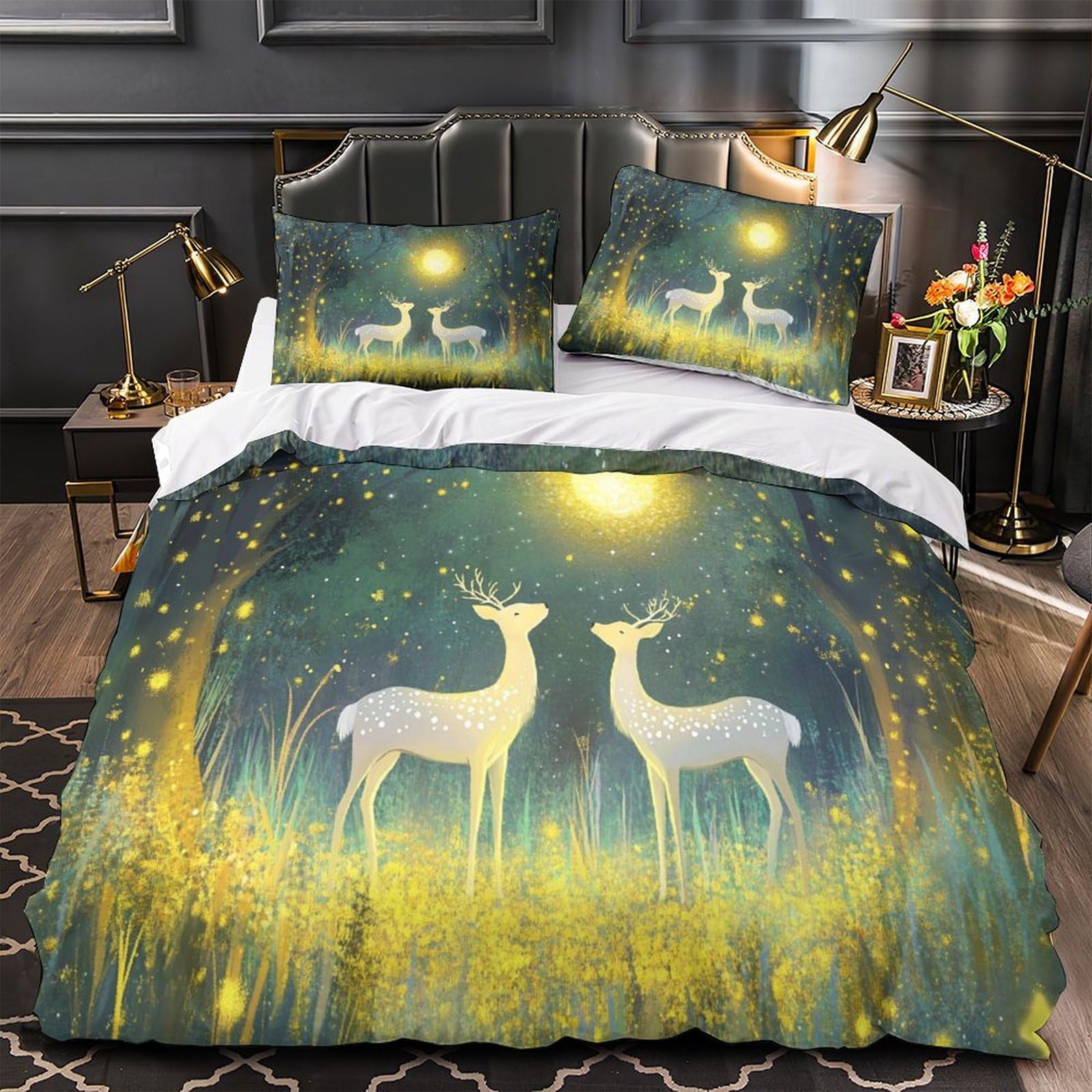 Housse de couette cerf 3D 140x200cm pour lit simple en microfibre