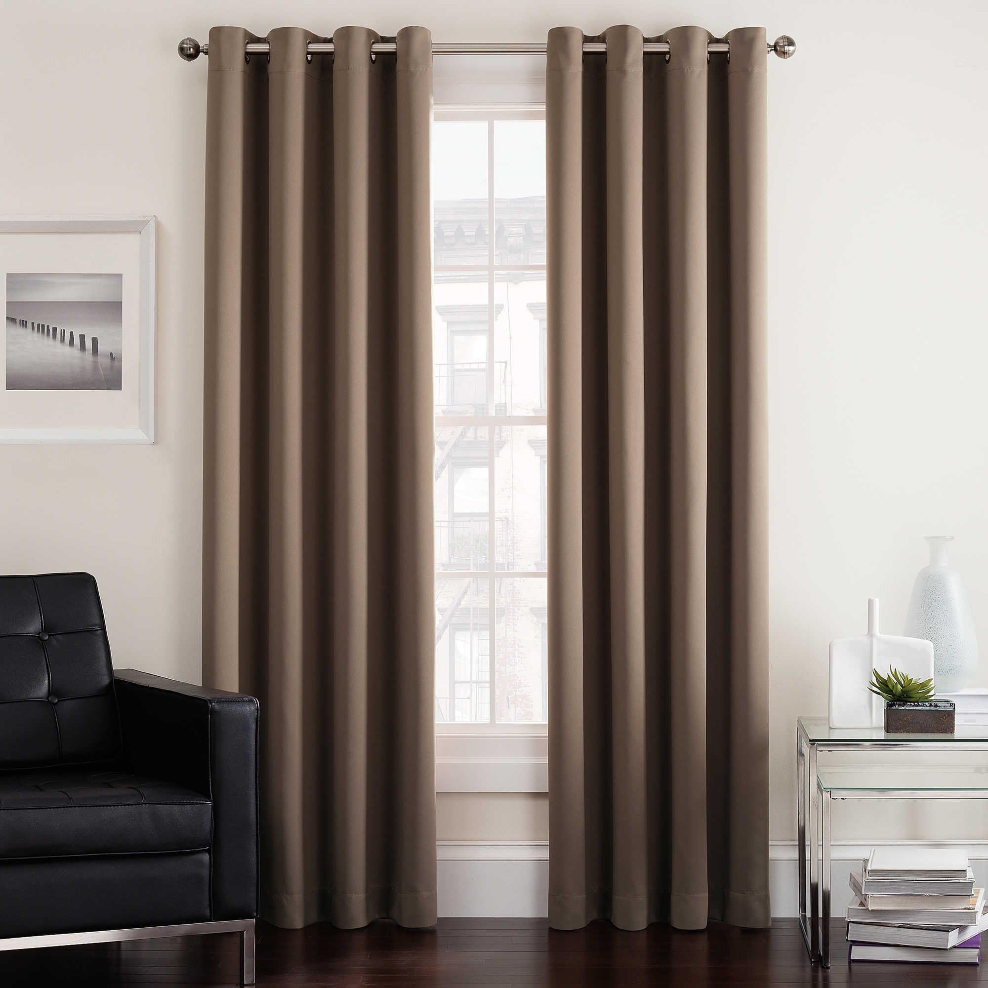 Twilight Room Darkening Grommet Top Window Curtain Panel (84 in. Mocha)