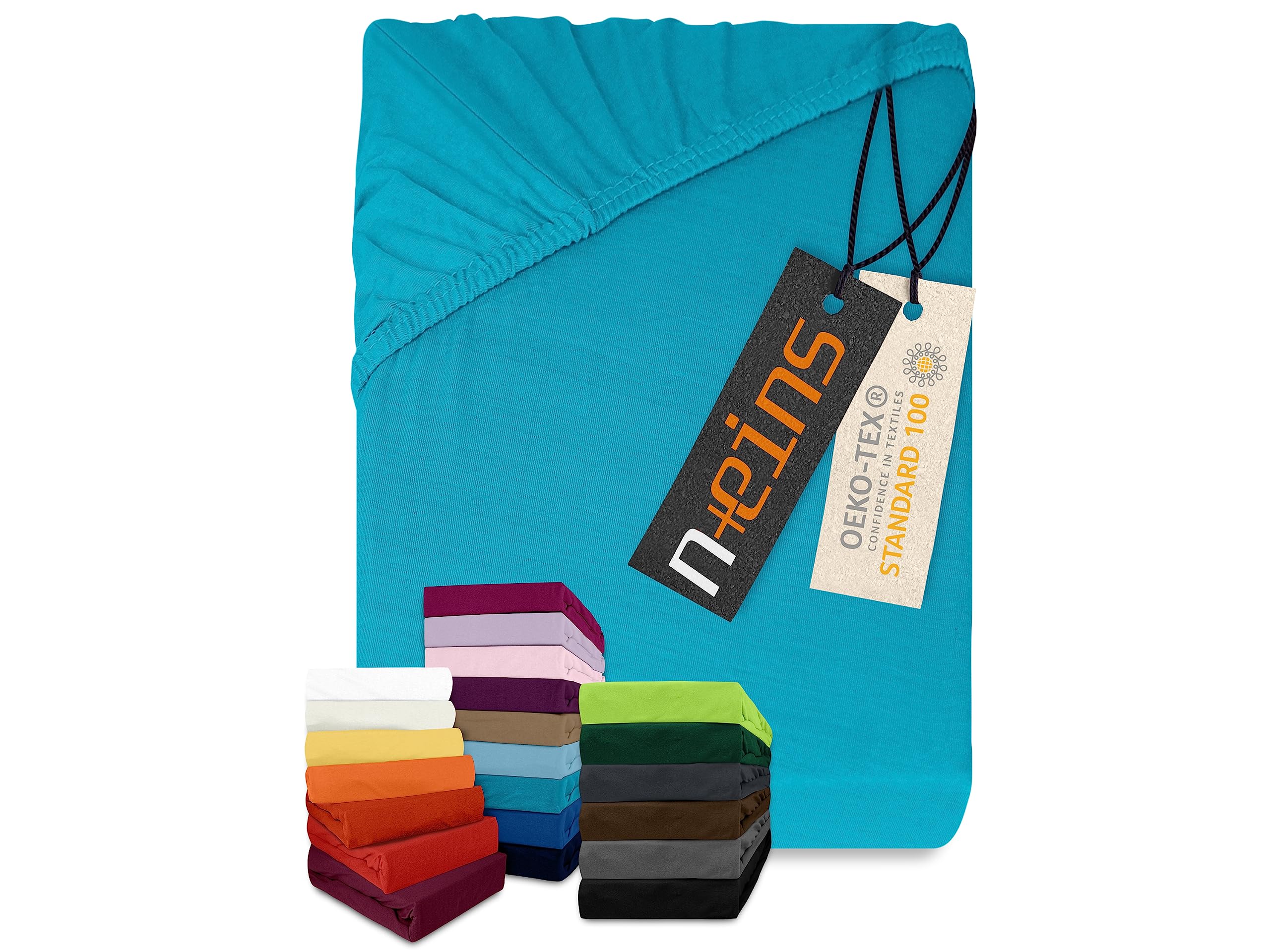 npluseins Classic Jersey Fitted Sheet - 100% Cotton 159.192, 80-90 x 190 cm, turquoise
