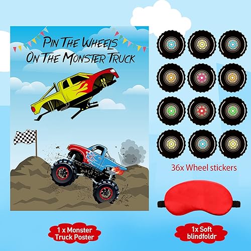 Miniatura 2 de 38 piezas de juegos de fiesta de camiones Pin The Wheels on The Truck, póster de camión con vendas y calcomanías, juegos de pin The Tail para