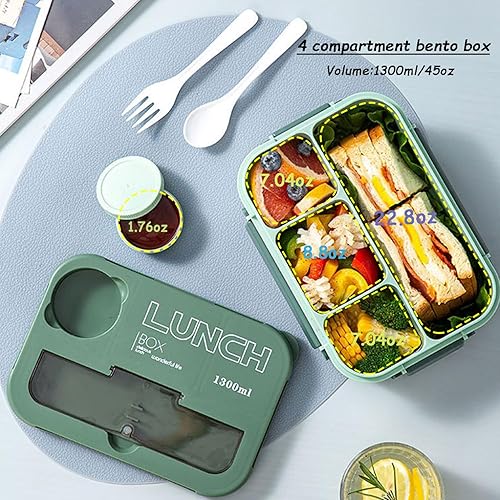 Miniatura 2 de SDFNBRA Lonchera Bento de 4 compartimentos con vajilla, lonchera Bento de 44.0 fl oz con tarro de salsa, perfecta para comidas sobre la marcha,