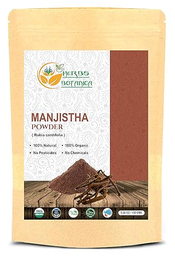 Herbs Botanica Polvo de raíz de Manjistha India Maddar Rubia Cordifolia para el color natural del cabello, cuidado de la piel, 5.3 oz