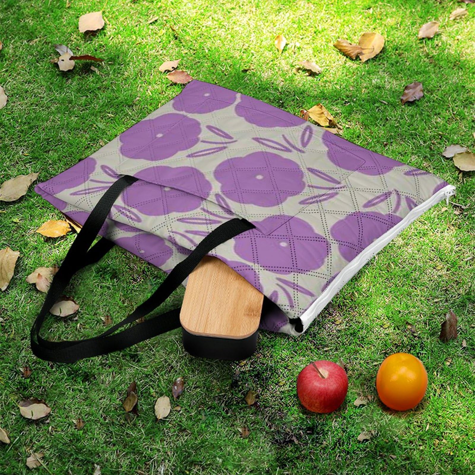 3D Impression Fleurs-White-Repeat-Purple Couverture Pique Nique Tapis Pique Nique Nappe Picnic Couverture De Pique-Nique pour Le Voyage, Le Camping, Les Vacances, Etc 200x200cm
