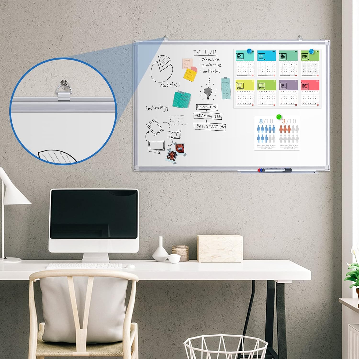 White Board Dry Erase, 36 x 24 inch Magnetic Dry Erase Board Whiteboard for Wall, Aluminum Frame Hanging Whiteboard Marker Board Writing Board
