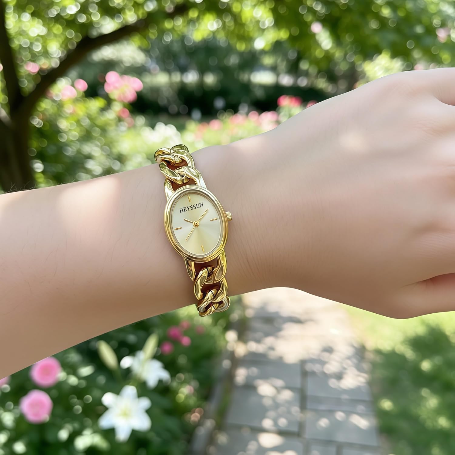 Small Gold Watches for Women Western Jewelry Chain Bracelet Trendy–Elegant Oval Dial Easy Read Quartz Movement Stainless Steel Link Band Womens Watches, Waterproof with Tools - Image 9