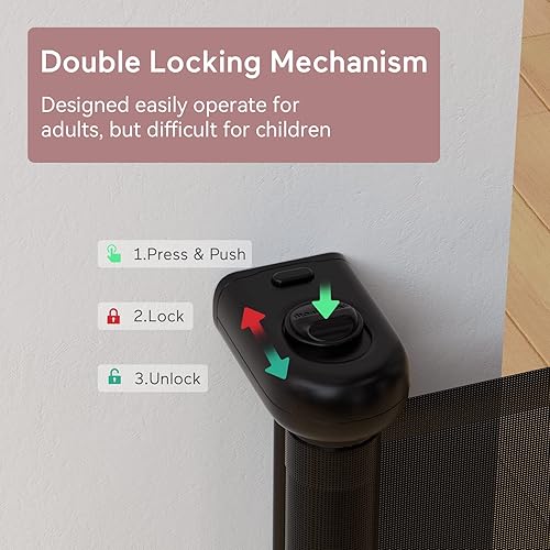 Miniatura 5 de Momcozy Puerta retráctil de malla para bebés o perros, puerta de seguridad infantil para interiores o exteriores, 33 pulgadas de alto con extensión