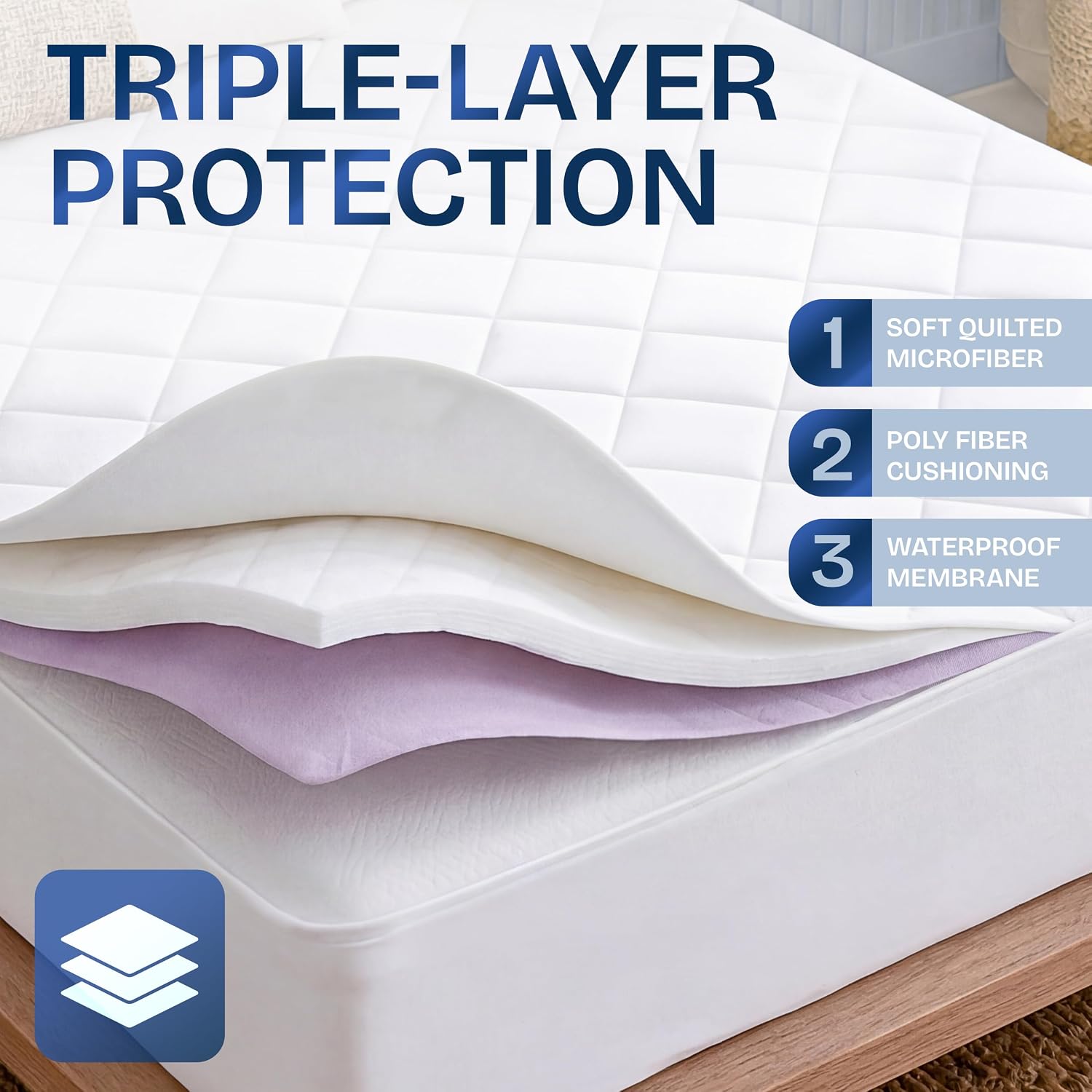 Beddora Waterproof Mattress Protector Queen Size, Breathable Quilted Mattress Cover – Proof Mattress Pad, Soft & Noiseless Fitted Sheet Stretches up to 16 Inches Deep, Mattress Topper (White)