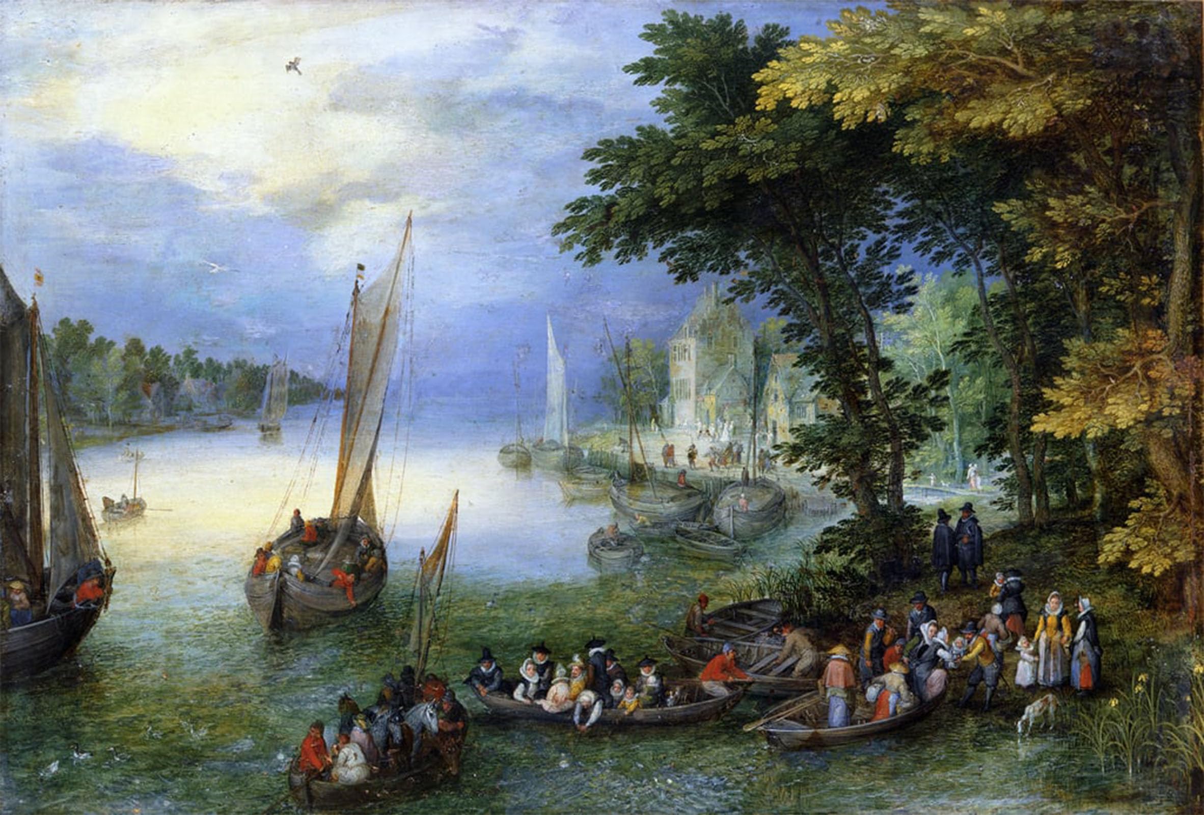POSTERIIk Vintage Print Pop Art Landscape Artwork the Embarkation by Jan the Elder Brueghel Art Prints for Office Home Decor 60x90cm