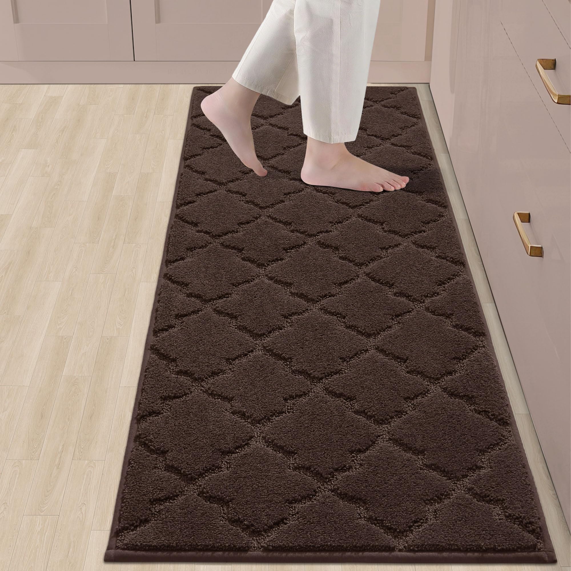 Tapis de cuisine polyester absorbant lavable et tapis de sol marron