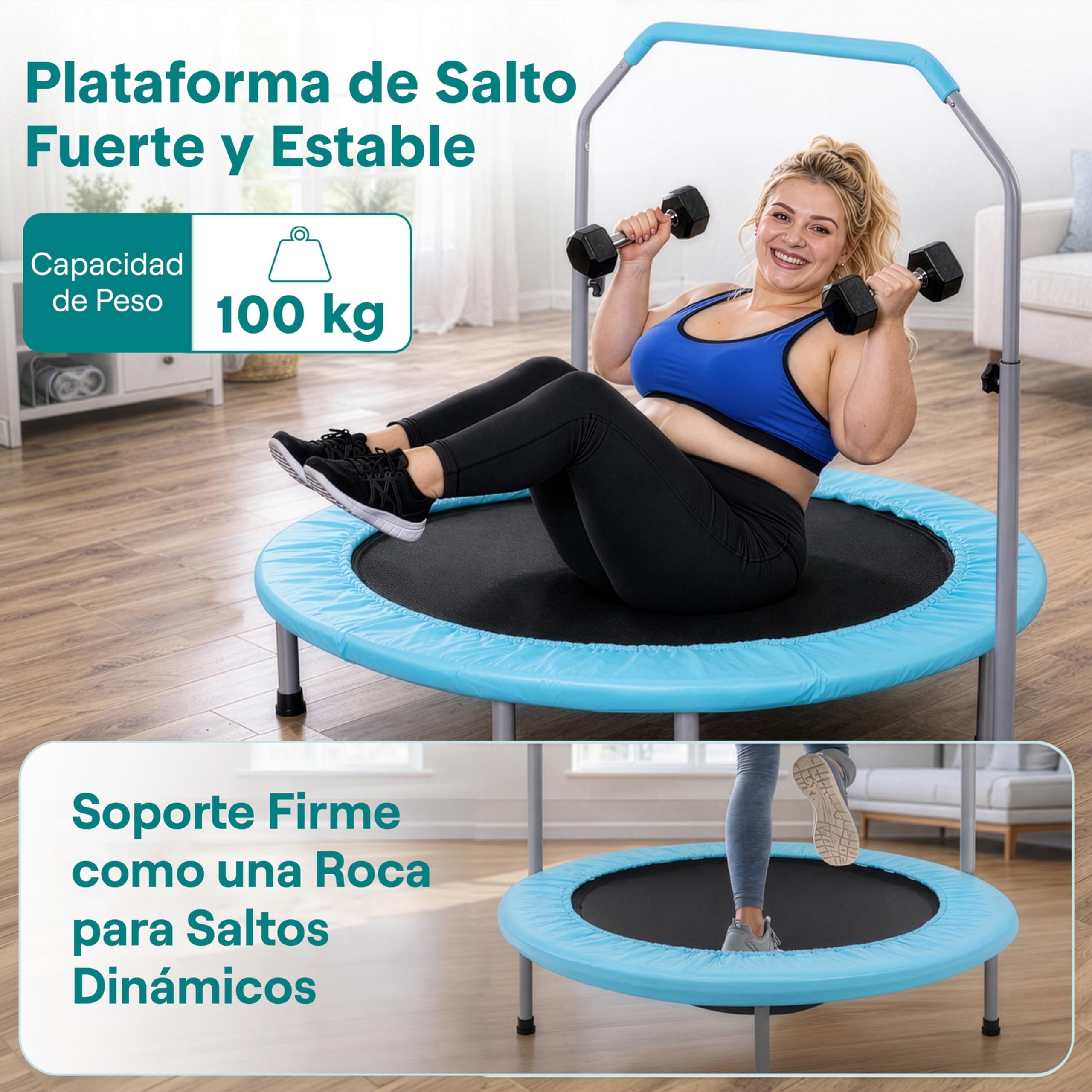 SereneLife trampolin Mini Plegable, Cama Elastica, Fitness, Compacto para niños y Adultos, Rebounder de Ejercicio, Asa de Espuma