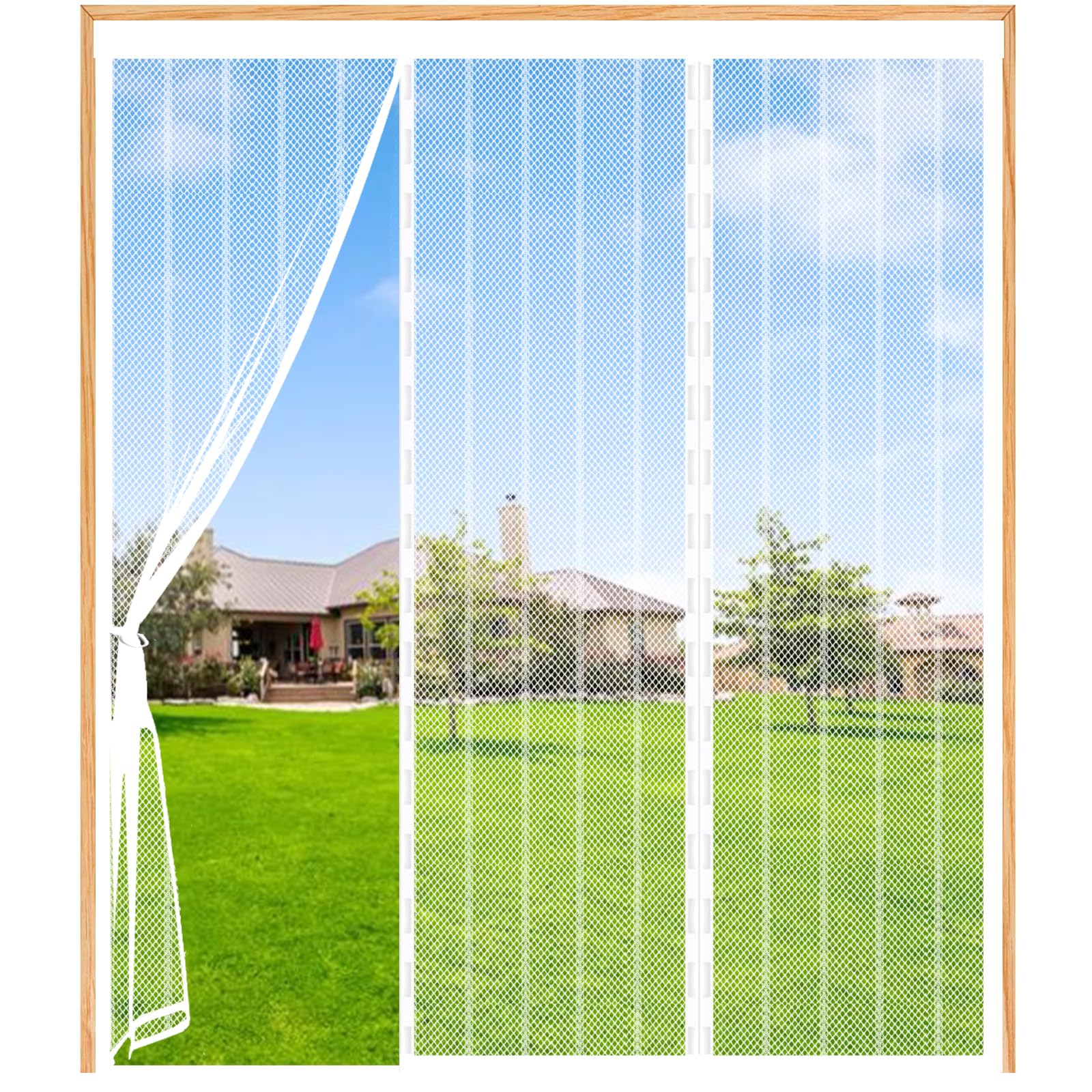 Magnetic Fly Screen Door White, 220(73/74/73) x250cm Magnetic Door Curtain for Keeping Out Flies for Double Doors, Magnets Door Net to Keep Bugs Out, for Patio Door, Sliding Door, French Door — image 1