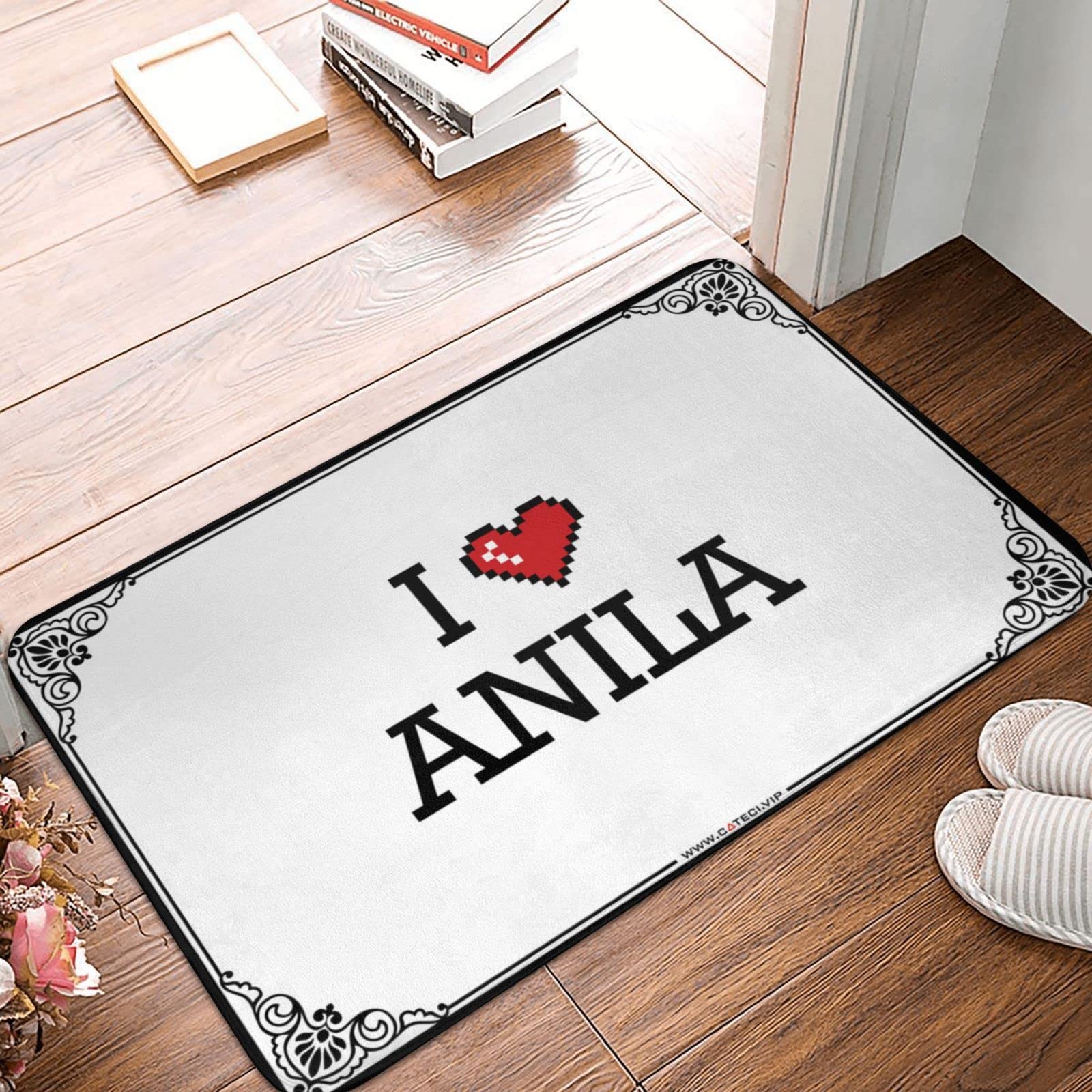 Tapis de porte d'entrée compact I Love Anila uni de style intérieur 65x90 cm