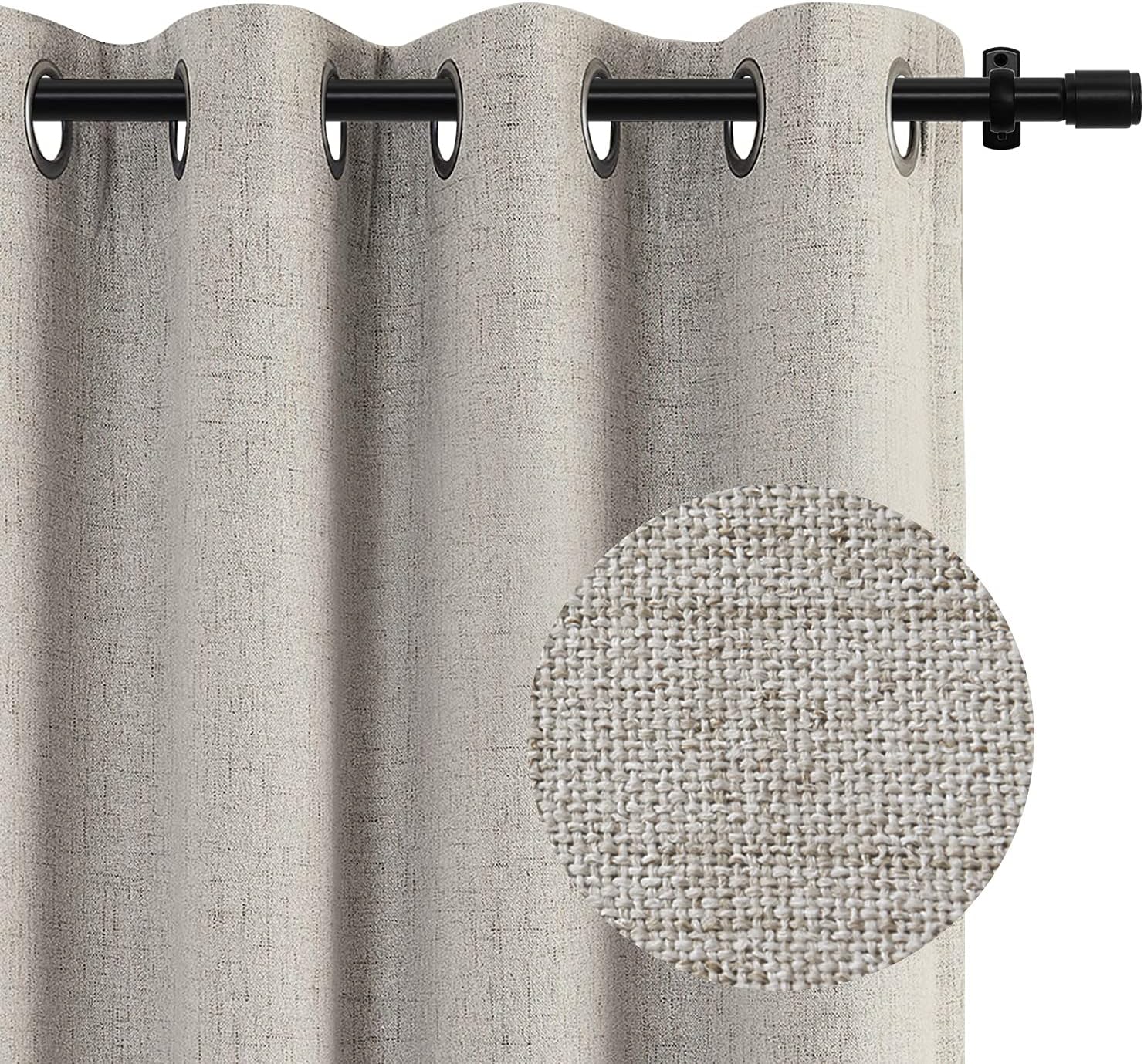 🔥 Hot Deals 100% Blackout Shield Curtains Linen Textured Look Grommet Curtains with Blackout Liner, Completely Blackout Curtains for Bedroom/Living Room Set of 2 Panels, 50 x 108, Beige