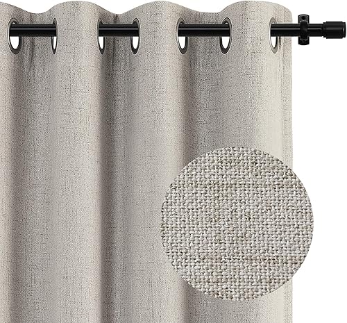 Miniatura 1 de 100% Blackout Shield Cortinas para puerta corrediza con aspecto texturizado de lino con forro opaco, cortinas opacas con aislamiento térmico,