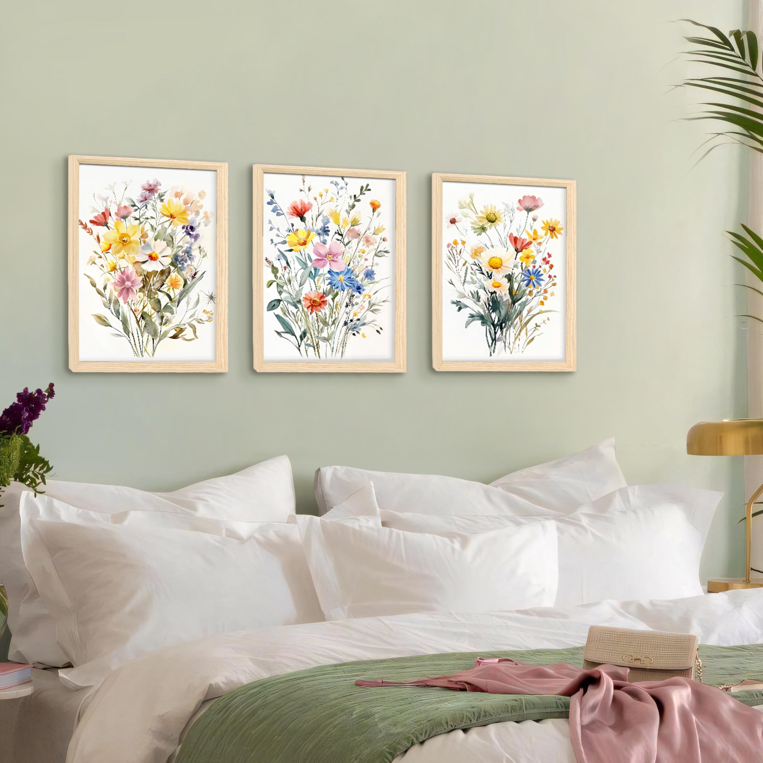 3 Pcs Wooden Framed Canvas Wall Art Set Bohemian Sage Green Canvas Prints Poster Geometric Line Beige Green Pictures for Living Room Bedroom Dinning Room Hallway Stairs Wall Decor 30x40cm x3pcs — view 540