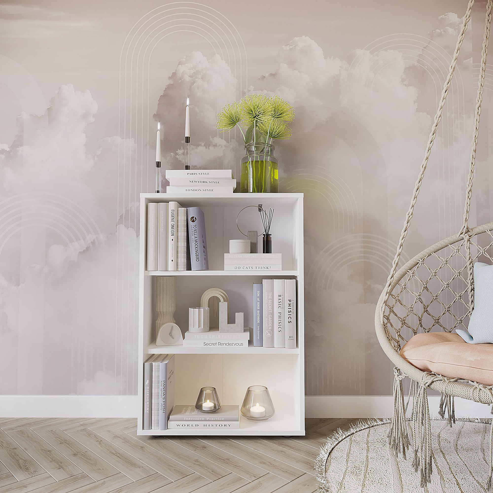KOMTO Regal 60 cm breit Weiß - Bücherregal mit 3 Ebenen und Höhenverstellbare Regale, Standregal, Aufbewahrungsregal | Bookshelf Lumo 60 x 90 x 24 cm (BxHxT)