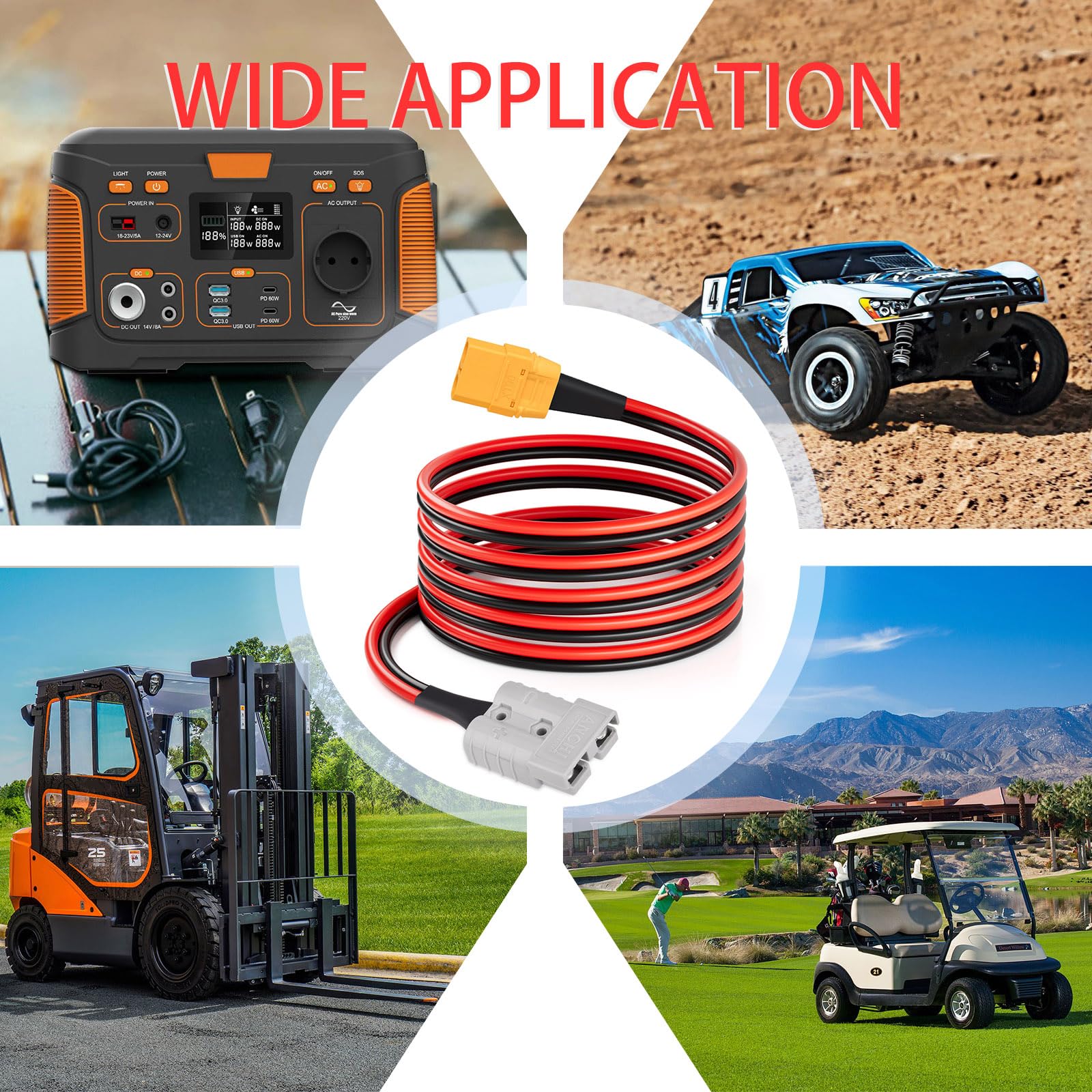 ELFCULB Anderson SB50 Cavo di Collegamento Rapido Batteria/Disconnessione a XT90 Femmina 10AWG Cavo Connettore SB50-XT90 per Trasferimento di Alimentazione Batteria per Carrelli Elevatori (3,05 m)
