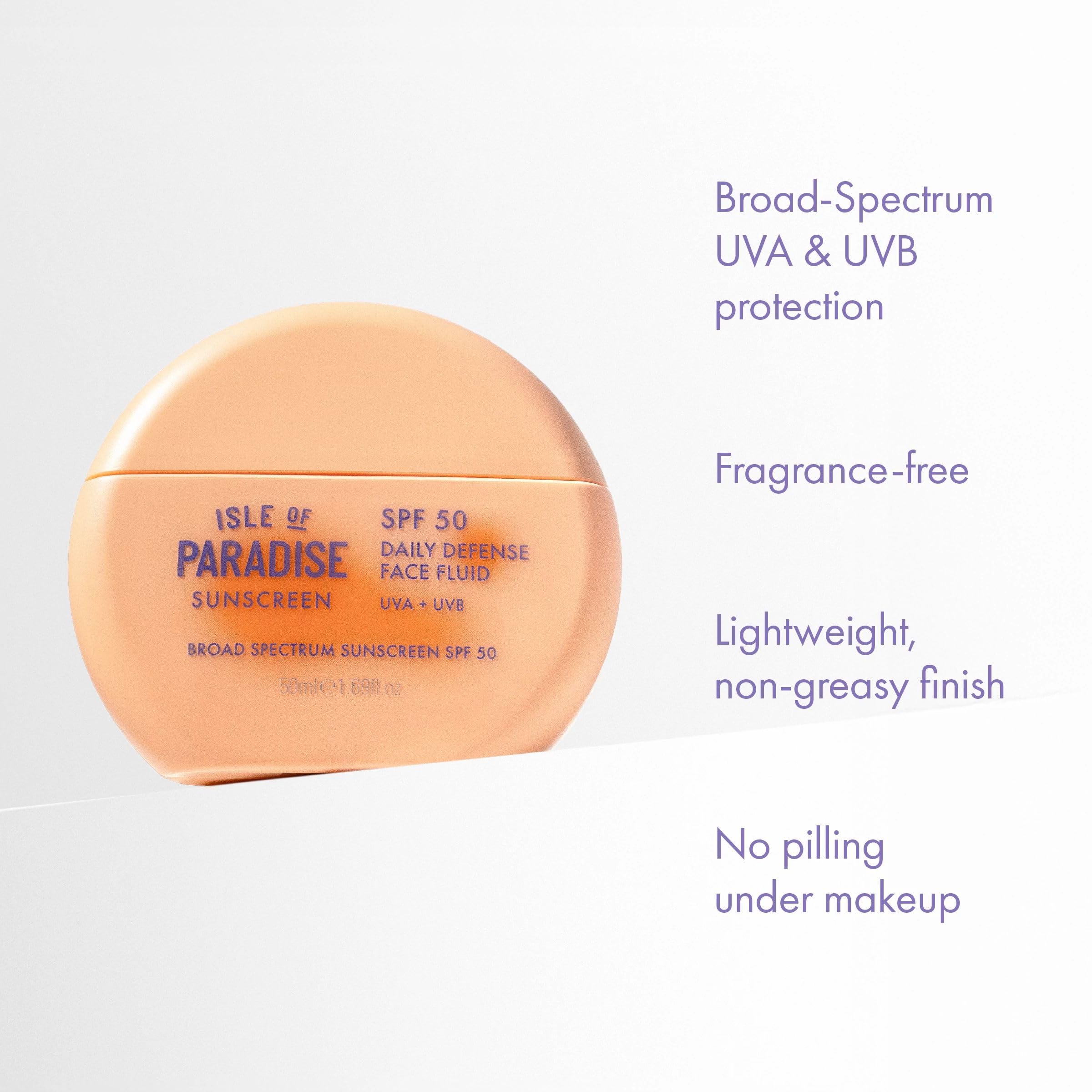 Isle Of Paradise Daily Defense Face Fluid SPF 50 Sunscreen, Broad-Spectrum UVA/UVB Protection, Lightweight & Non-Greasy, Liquid Face Sunscreen for All Skin Types, 1.69 fl. Oz