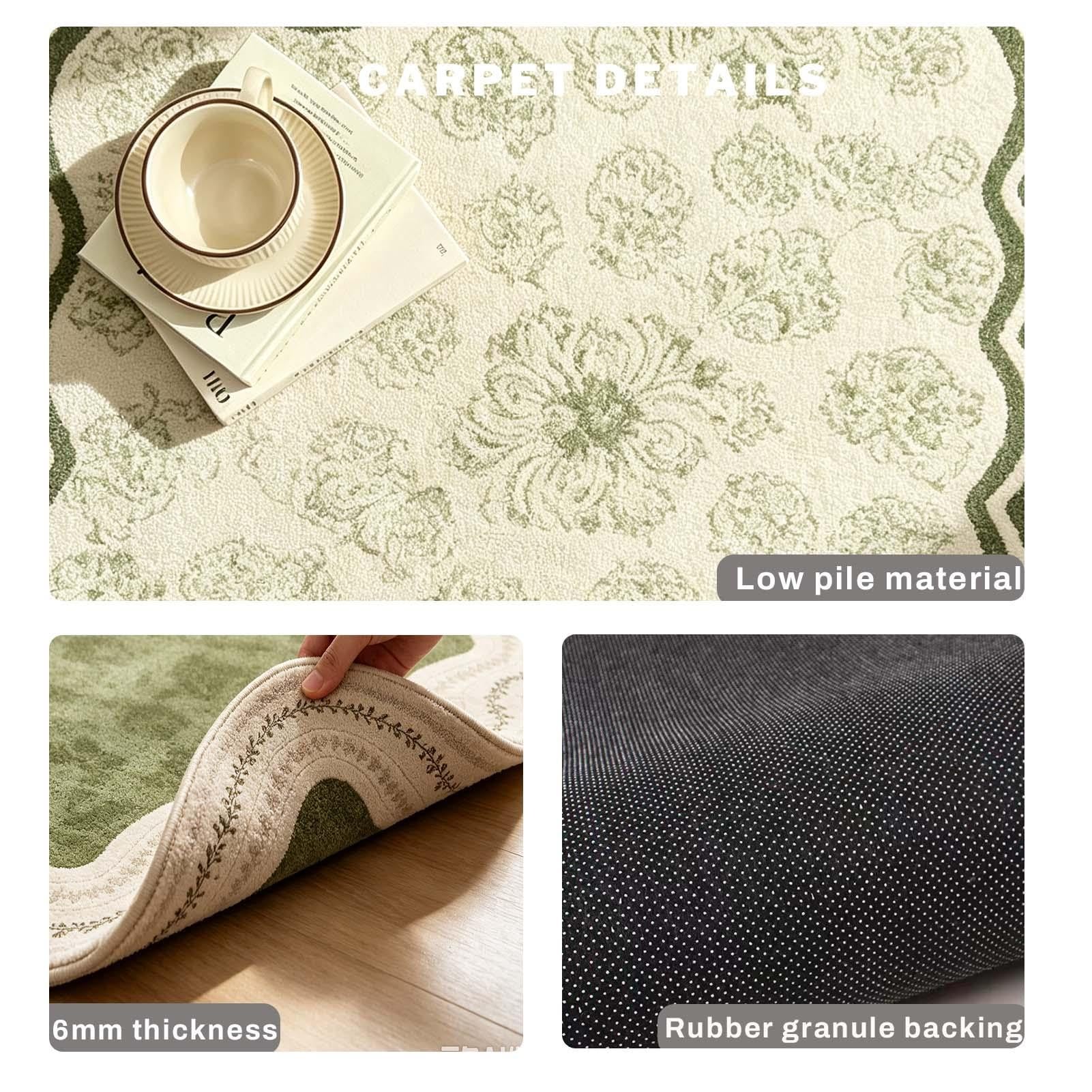 Gewellter grüner Wohnzimmerteppich, waschbarer Teppich für den Innenbereich