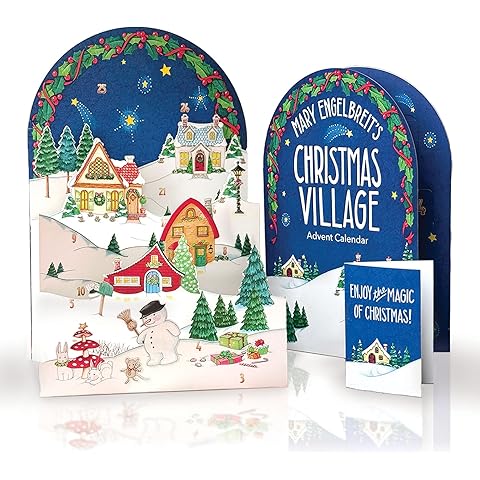 Freshcut Paper 2025 Advent Calendar, Mary Engelbreit's Christmas Village, Pop Up 3D Greeting Cards, Paper Advent Calendar for Adults, Christmas Gifts, Holiday Cards with Blank Notecard & Envelope