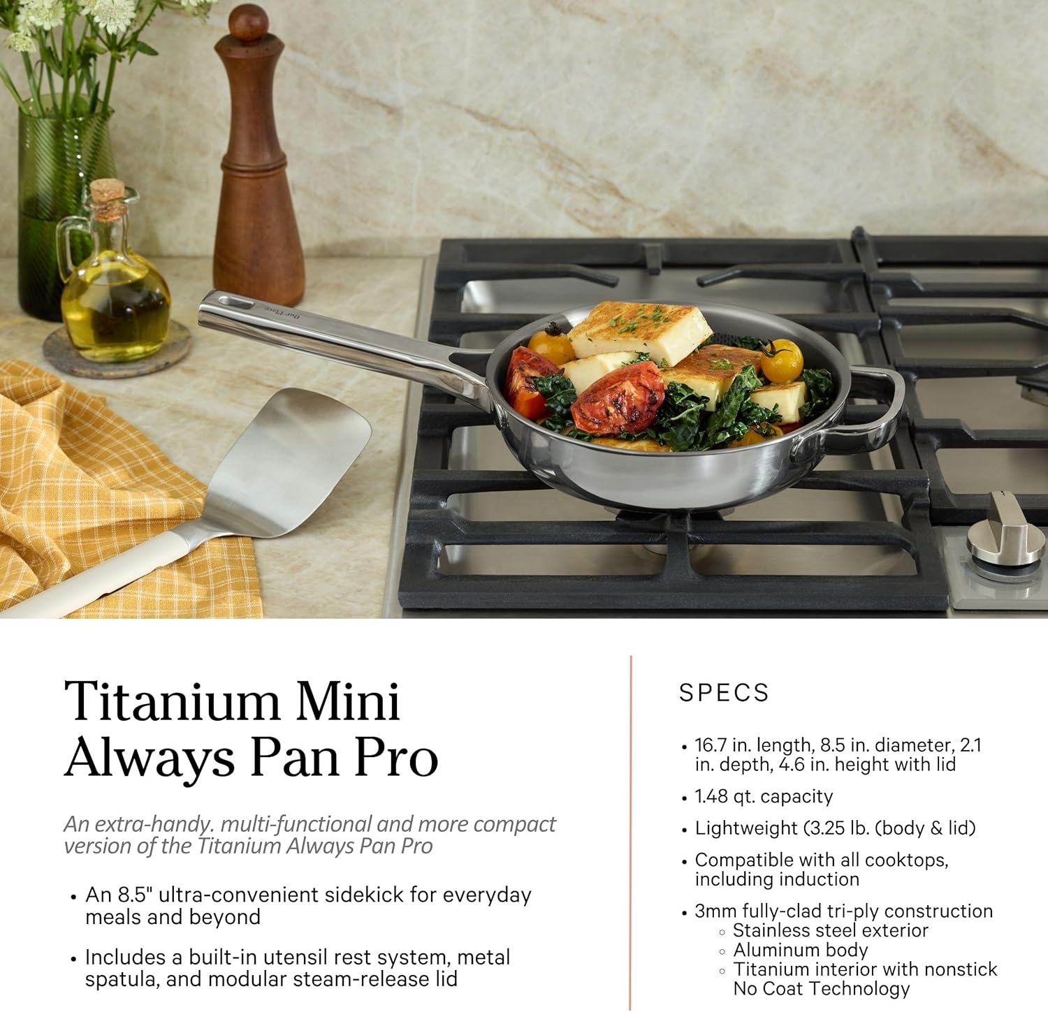 Our Place Titanium Pro Cookware Set | Standard & Mini Always Pans & Perfect Pots | Coating-Free Titanium Nonstick, Tri-Ply Stainless & Aluminum | Oven, Induction & All Cooktops up to 1000°F | Chrome