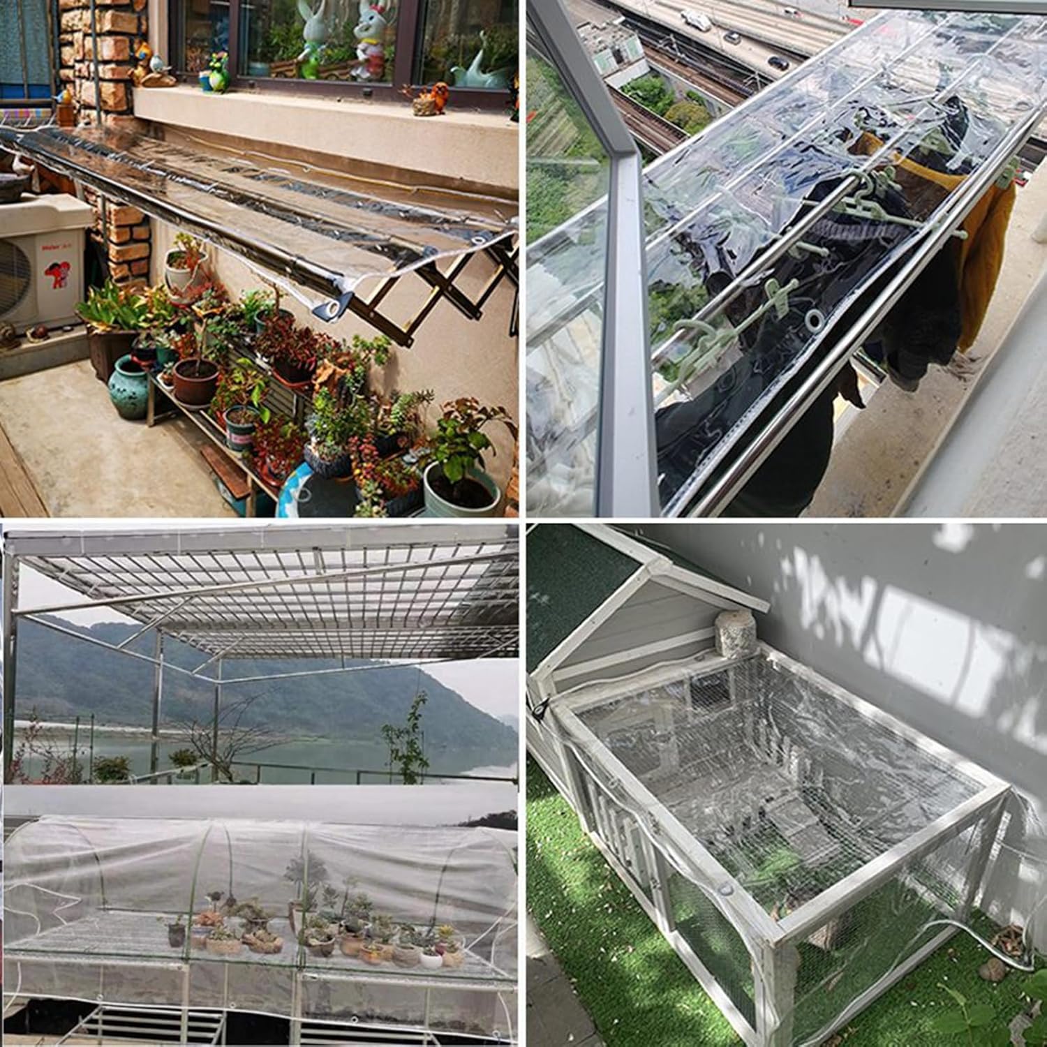 Outdoor Vinyl Tarp Clear Panel Curtains Waterproof Tear Resistant 0.35mm PVC Transparent Tarpaulin Cover for Camping, Greenhouse, Plants, Cars, Patio, Pergola Side Screen(1.8x1.8m)