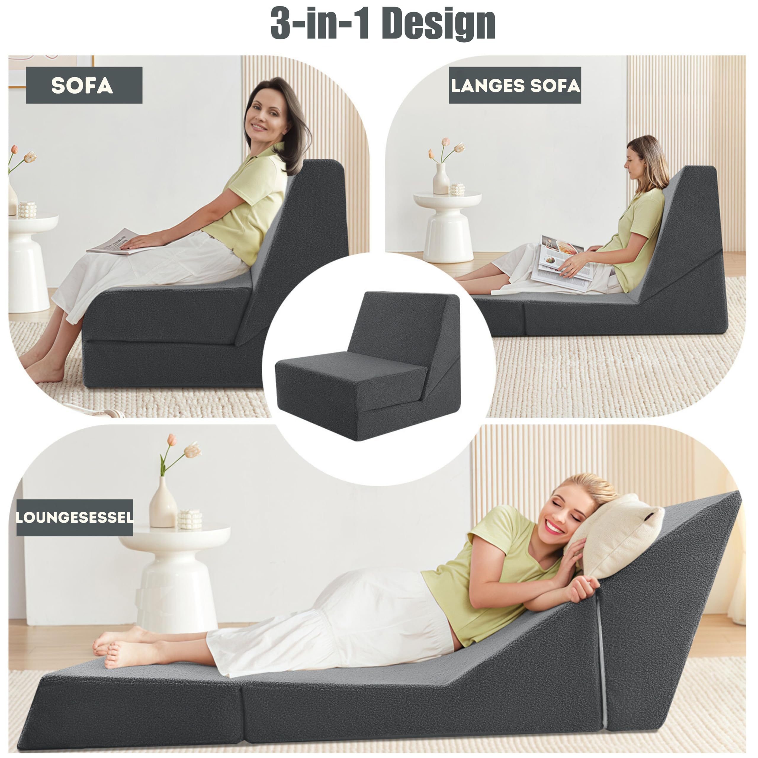 Canapé-lit 4 En 1 Convertible Sans Armature – Fauteuil Transformable Avec Matelas Pliable Pour Studio