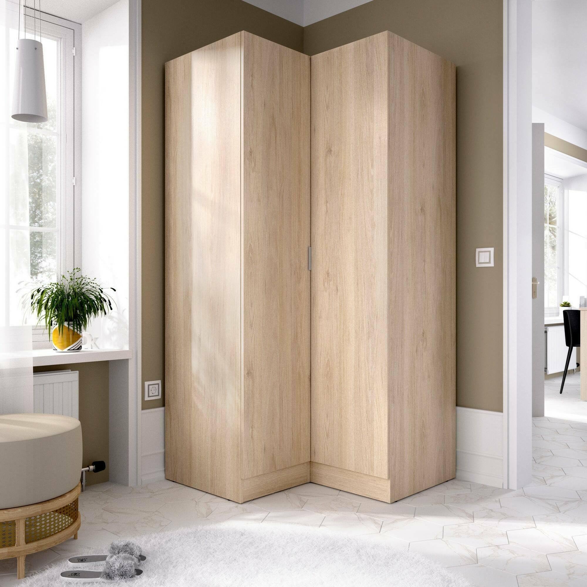 Dmora Guardaroba 2 Ante Elgon 92.5x184h cm Marrone Rovere Appendiabiti 4 Ripiani, Armadio Camera da Letto 2 Ante