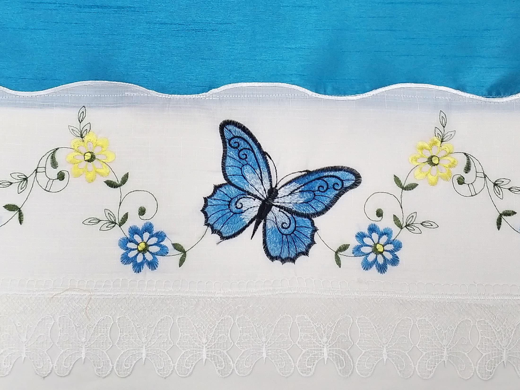 Cortina De Encaje Floral Para Ventana, Semitransparente