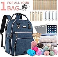 Vista 2 de Bolsa de ganchillo, mochila de tejido y organizador de bolsas con puerto de carga USB, bolsa grande de almacenamiento de hilo