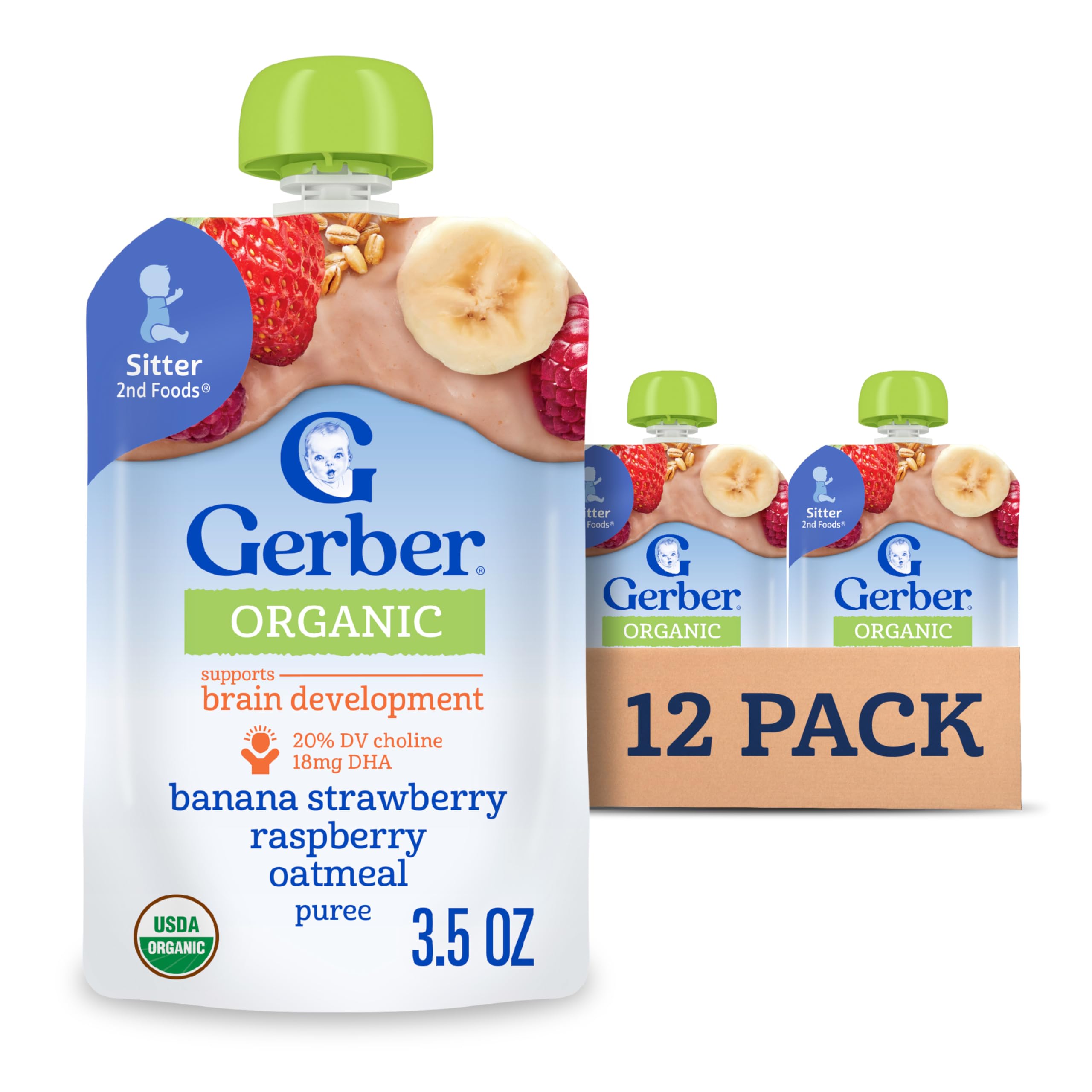 Organic 2nd Foods, Bananas, Red Berries & Granola Pureed Baby Food, 3.5 Ounce Pouch, 12 count