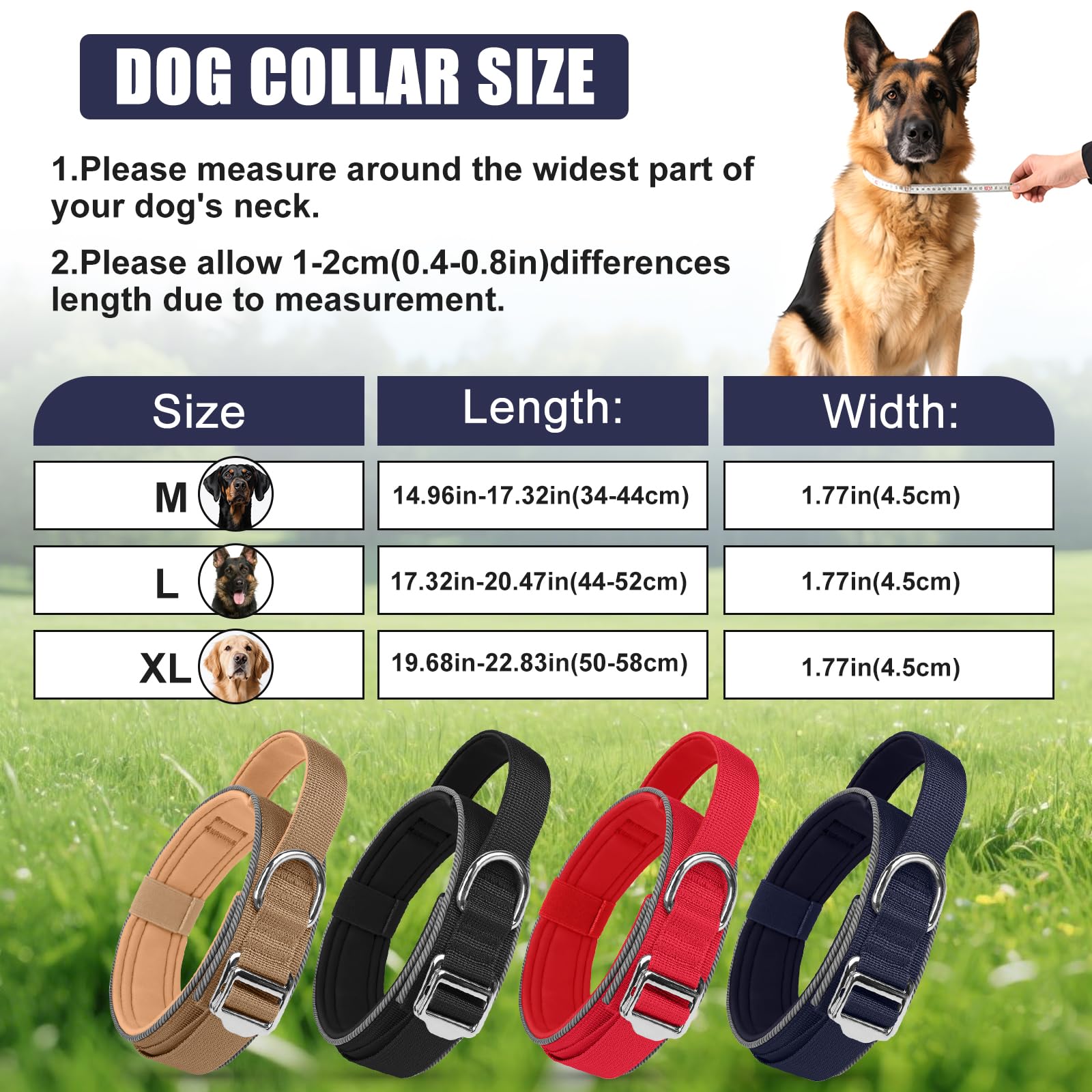 AKOFIC Tactical Dog Collar, Reflective, Heavy Duty Wide Dog Collar with Handle and Soft Padded - Image 3