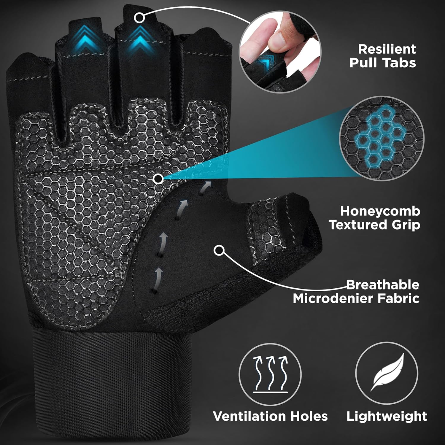 RDX Workout Gloves, 15-Inch Long Support Strap Anti Slip Palm Protection with 3 Wrist Alignment Plates, Powerlifting Deadlifting Bodybuilding Gym Fitness, Weight Lifting Exercise Training, Men Women - Image 4