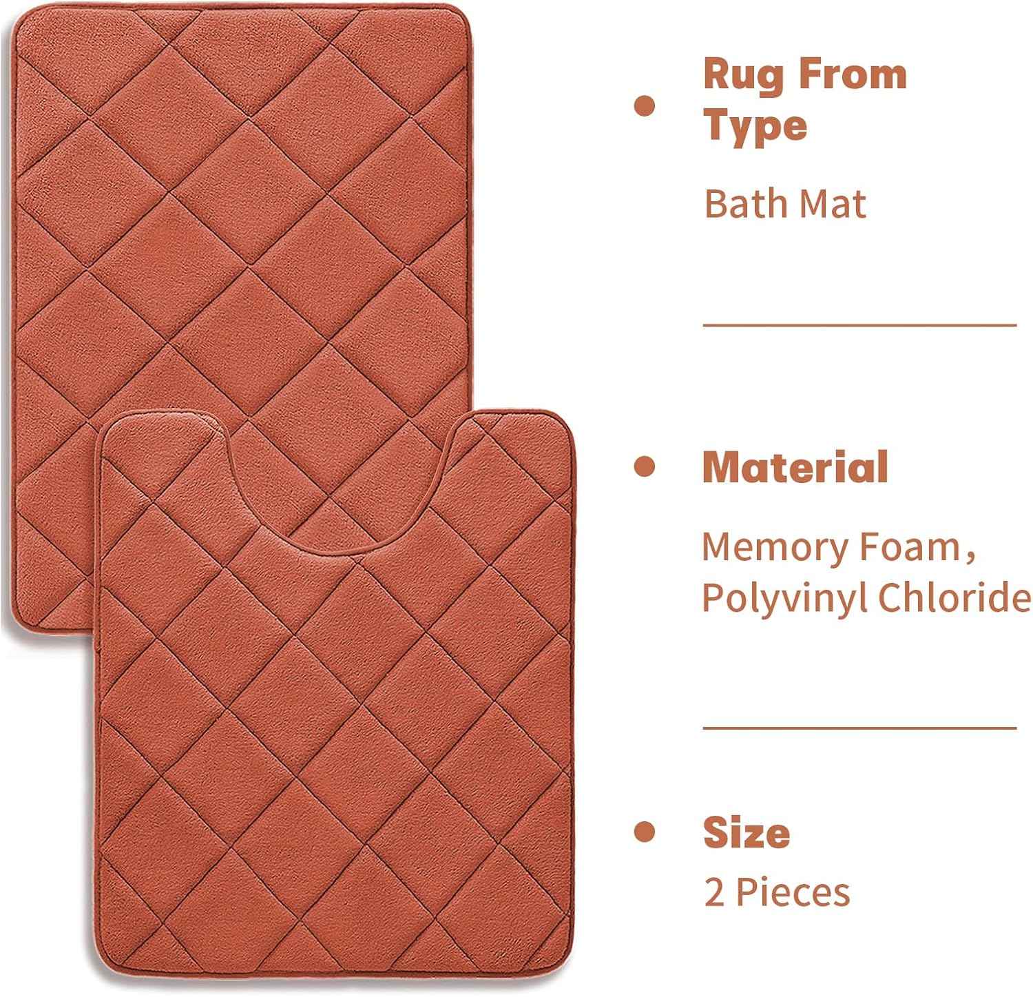 YIHOUSE Memory Foam Bathroom Rugs Set - Ultra Soft Bath Mats for Bath Floor, Orange U Shaped Shower Mat Set of 2