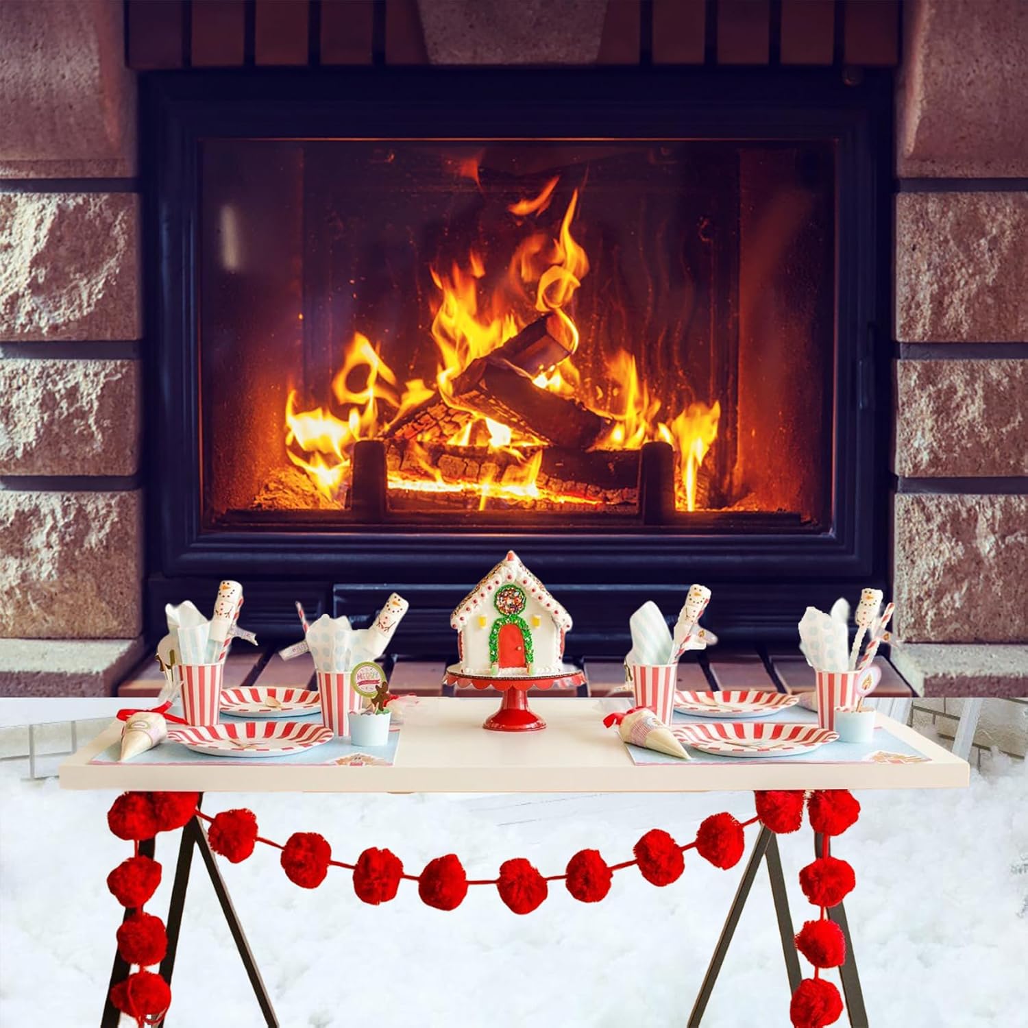 Baocicco 7x5ft Dancing Fire Backdrop Fireplace Interior Scene Photography Background Firewood Ashes Brick Wall Black Background Winter Holiday Family Party Children Adults Portrait Studio Prop - Image 4