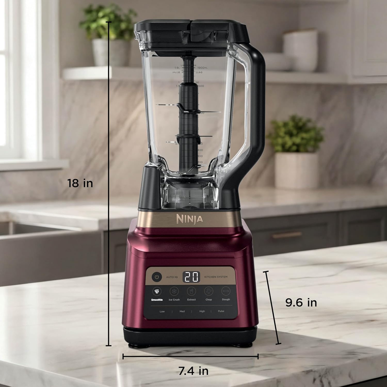 Ninja Professional Plus Kitchen System Premier | 3-in-1 System I Food Processor, Blender, Mixer, Vegetable Chopper | Auto IQ Tech I 1400W | 72oz Pitcher, 64oz Bowl, 2 To-Go Cups | Red | BN801RD1BRN