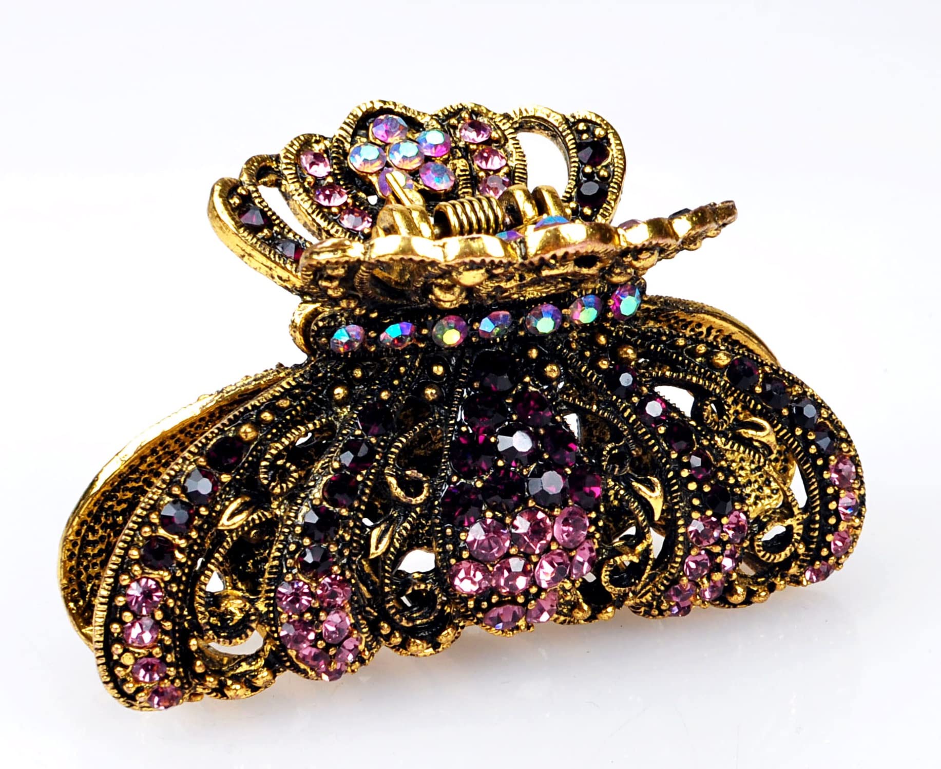 TROTH FASHION Metal Antique Gold Plated Hair Clips Women, Crystal Rhinestone Hair Claw, Diamante Claw Hair Clamp, Anti Slip Large Claw Clips for Thin & Thick Hair, Hair Styling Accessories Women
