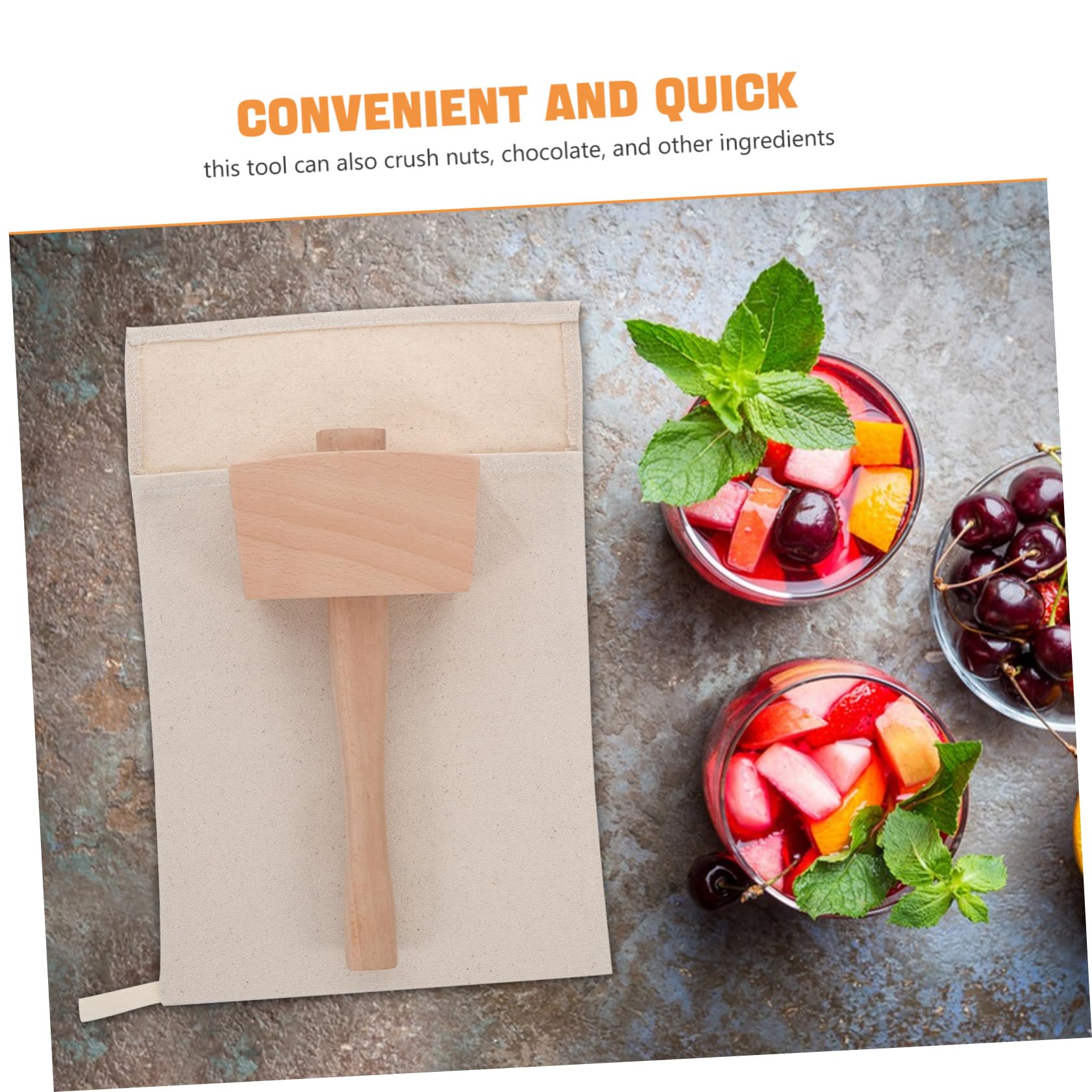 UKCOCO 2piezas Lona Reutilizables para Triturar Hielo y Mazo de Madera para Herramientas de Bar Bolsa de Hielo para Cócteles Uso Bares y Restaurantes