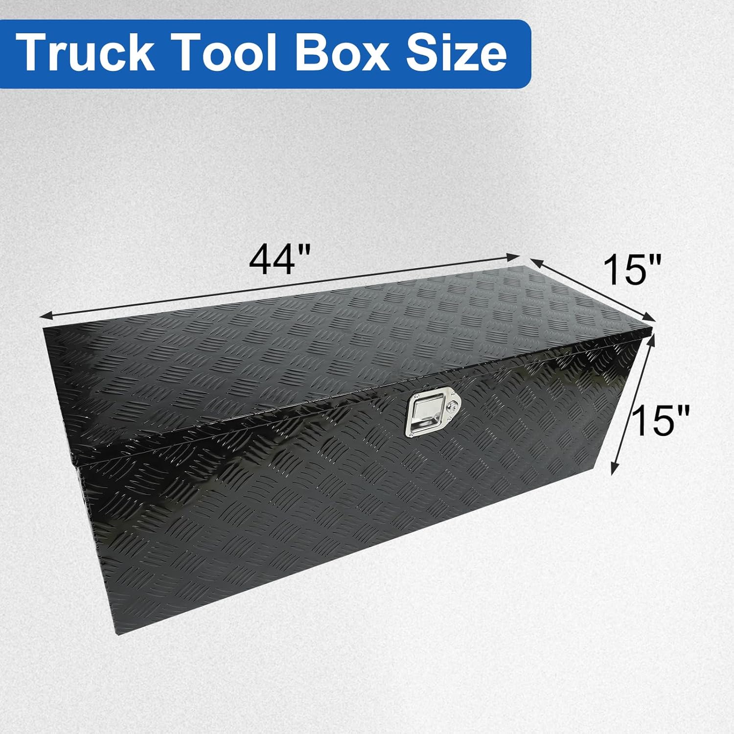 confote 44" Heavy Duty Aluminum Stripes Plated Tool Box Pick Up Truck Bed RV Trailer Toolbox Waterproof Square Storage Organizer with Side Handle, Lock with Keys -44"x 15"x 15"，Black