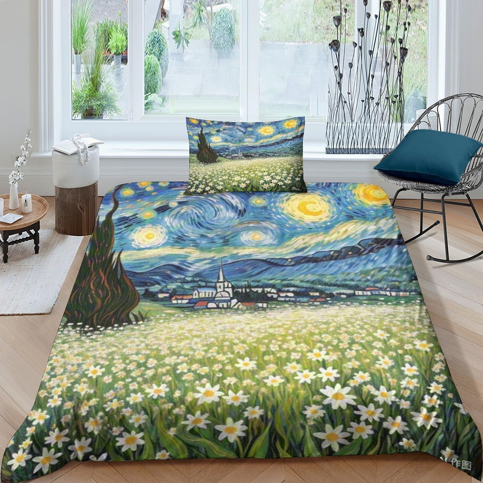 Housse de couette gypsophila 3D en microfibre avec fermeture éclair cachée