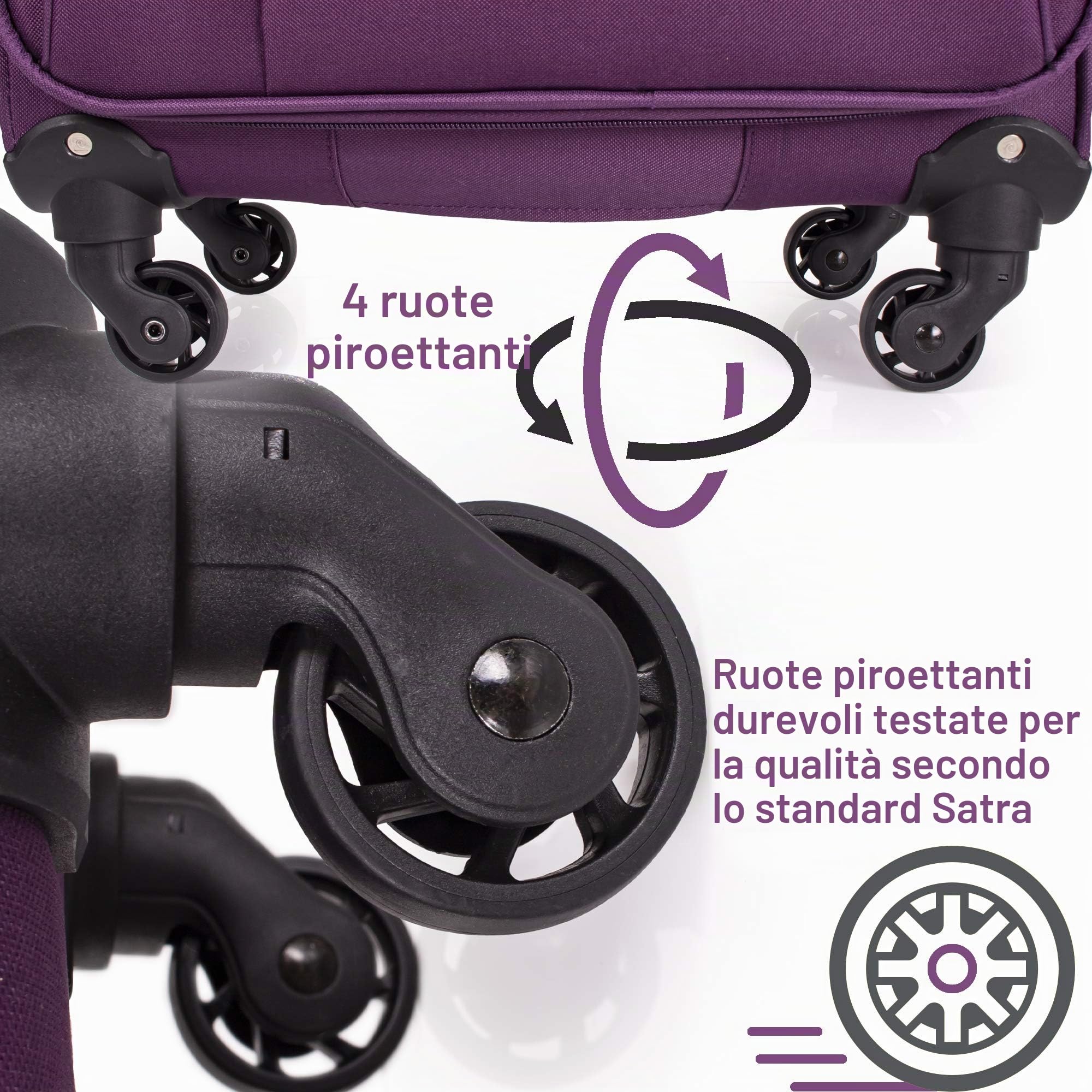 Pierre Cardin Cion CL610M - Valigia con lati morbidi e ruote resistenti testate contro lo stress, con maniglia telescopica e cinghie di imballaggio, Viola & Grigio Chiaro, M, M: 69 cm